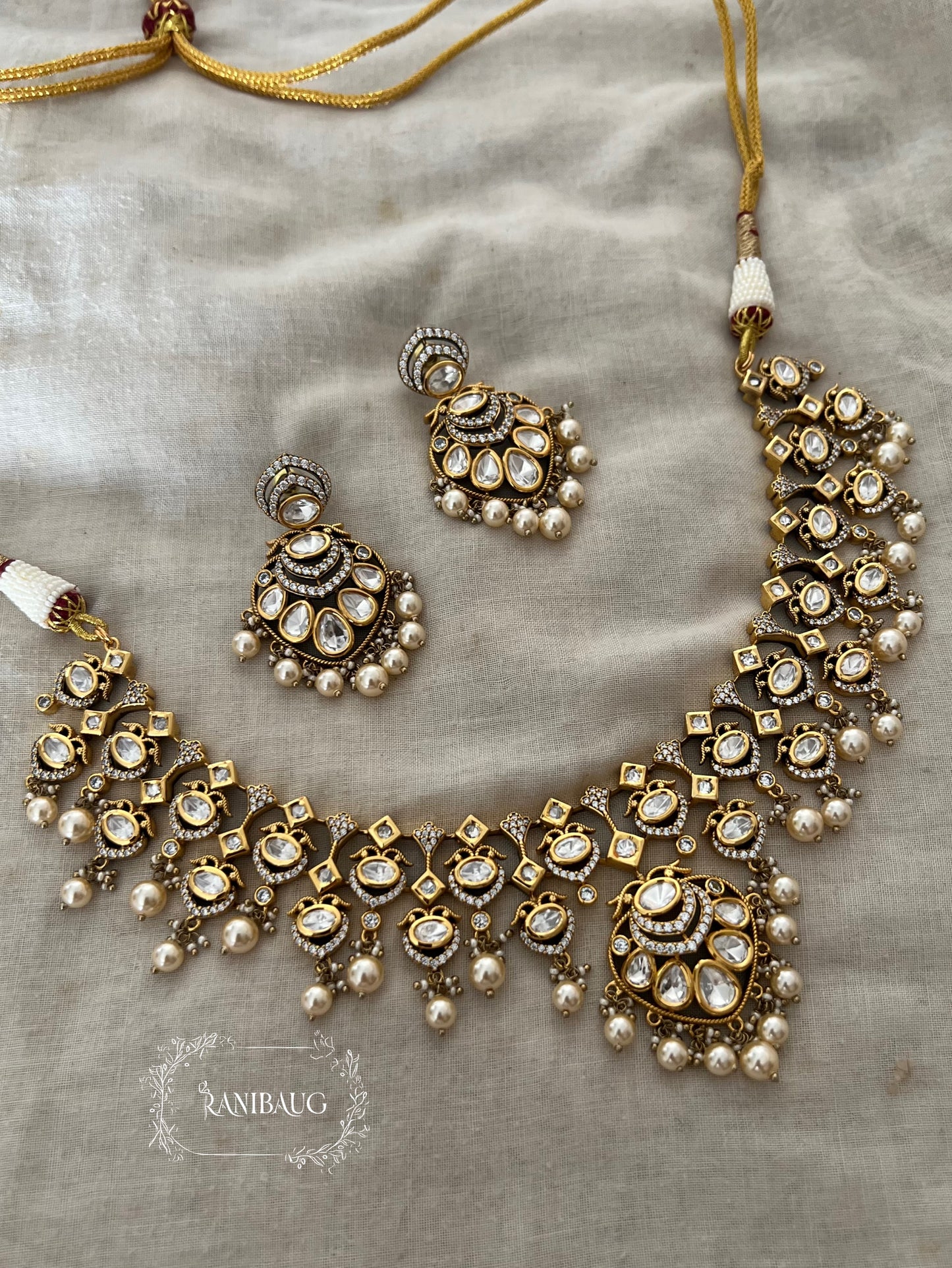 Suhani Sunburst Designer Necklace With Pearls In Rich Gold Finish By Ranibaug