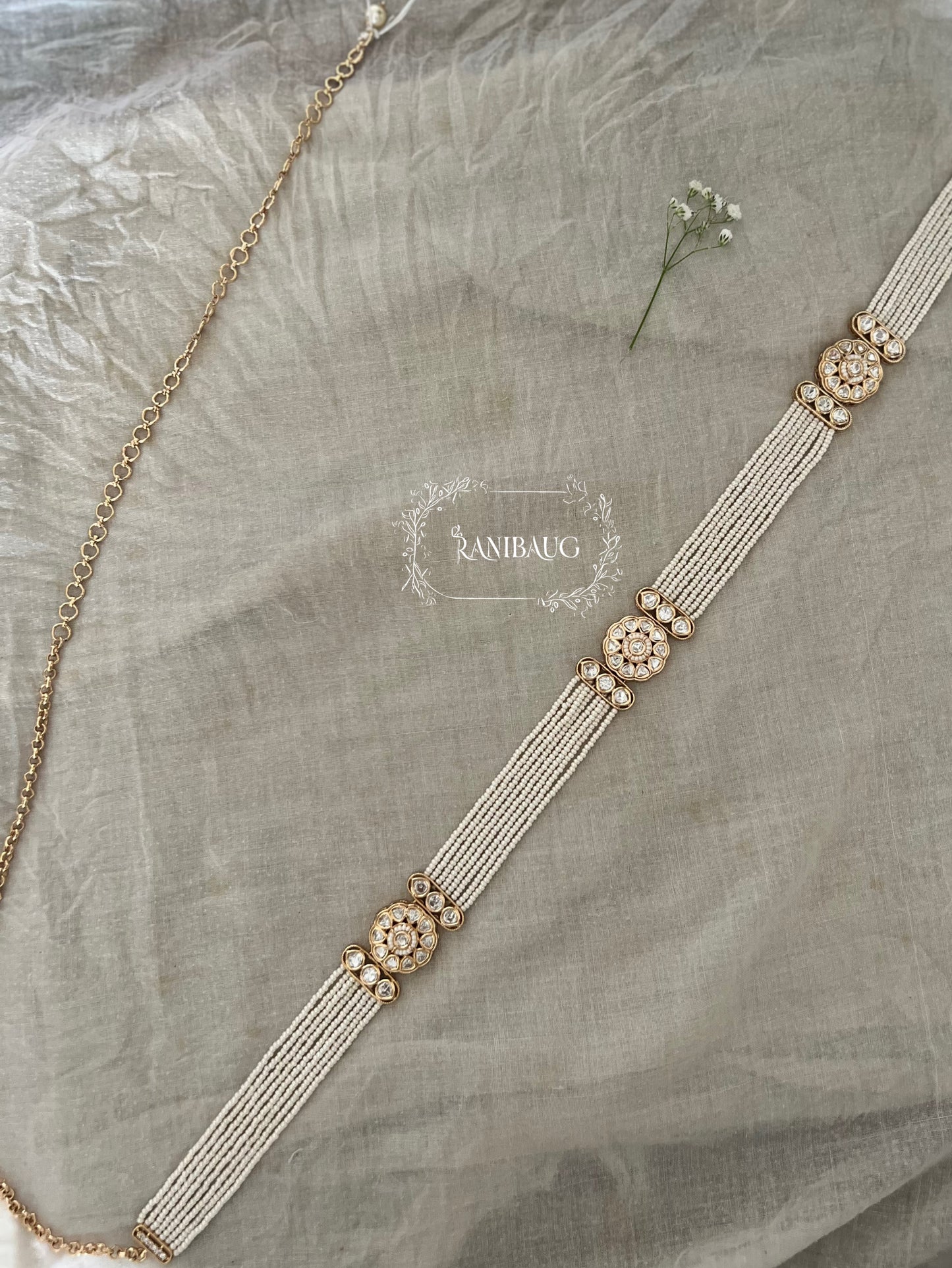 Suhasi Premium Gold Motif Pearl Chain Kamarbandh Waist Belt By Ranibaug