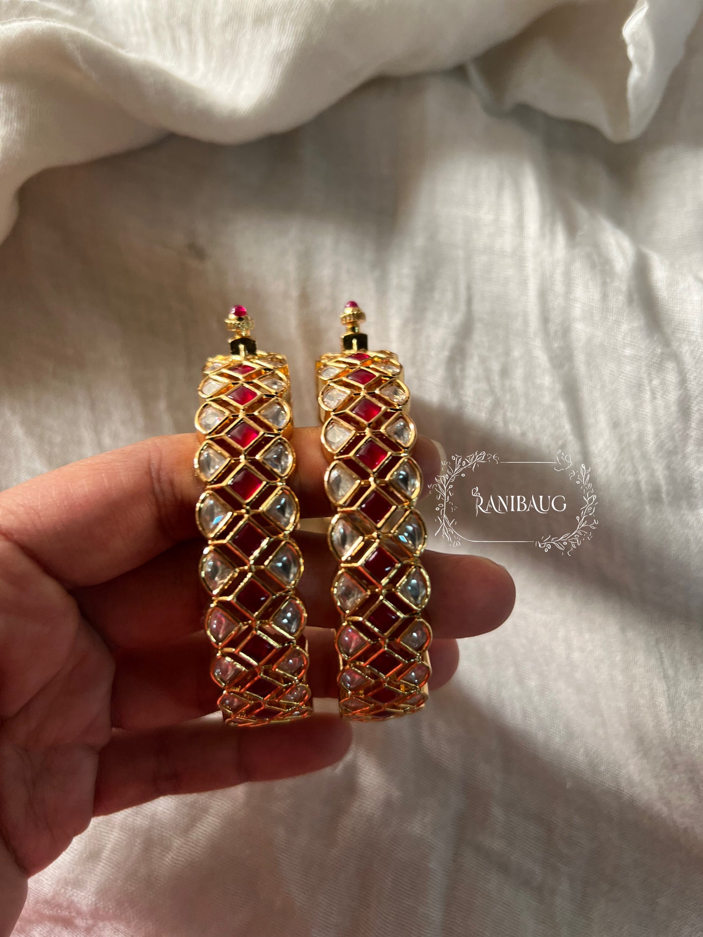 Sukriti South Indian Bangle In Ruby Red Accents And Premium Gold Finish By Ranibaug