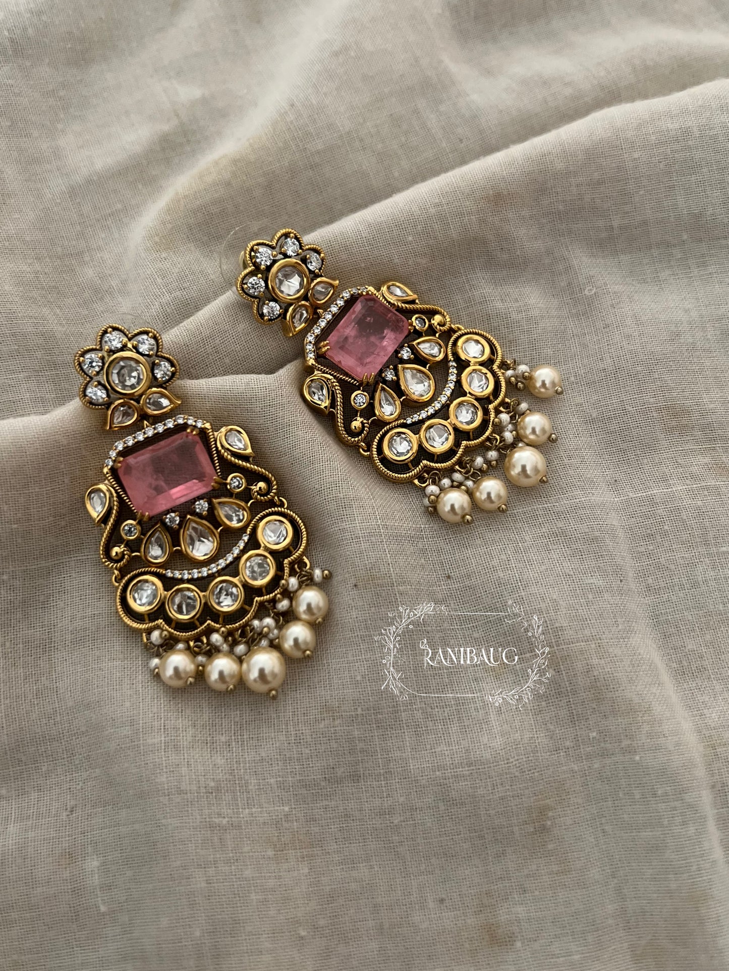Sunaina Victorian Vintage Antique Gold Chandelier Earrings By Ranibaug
