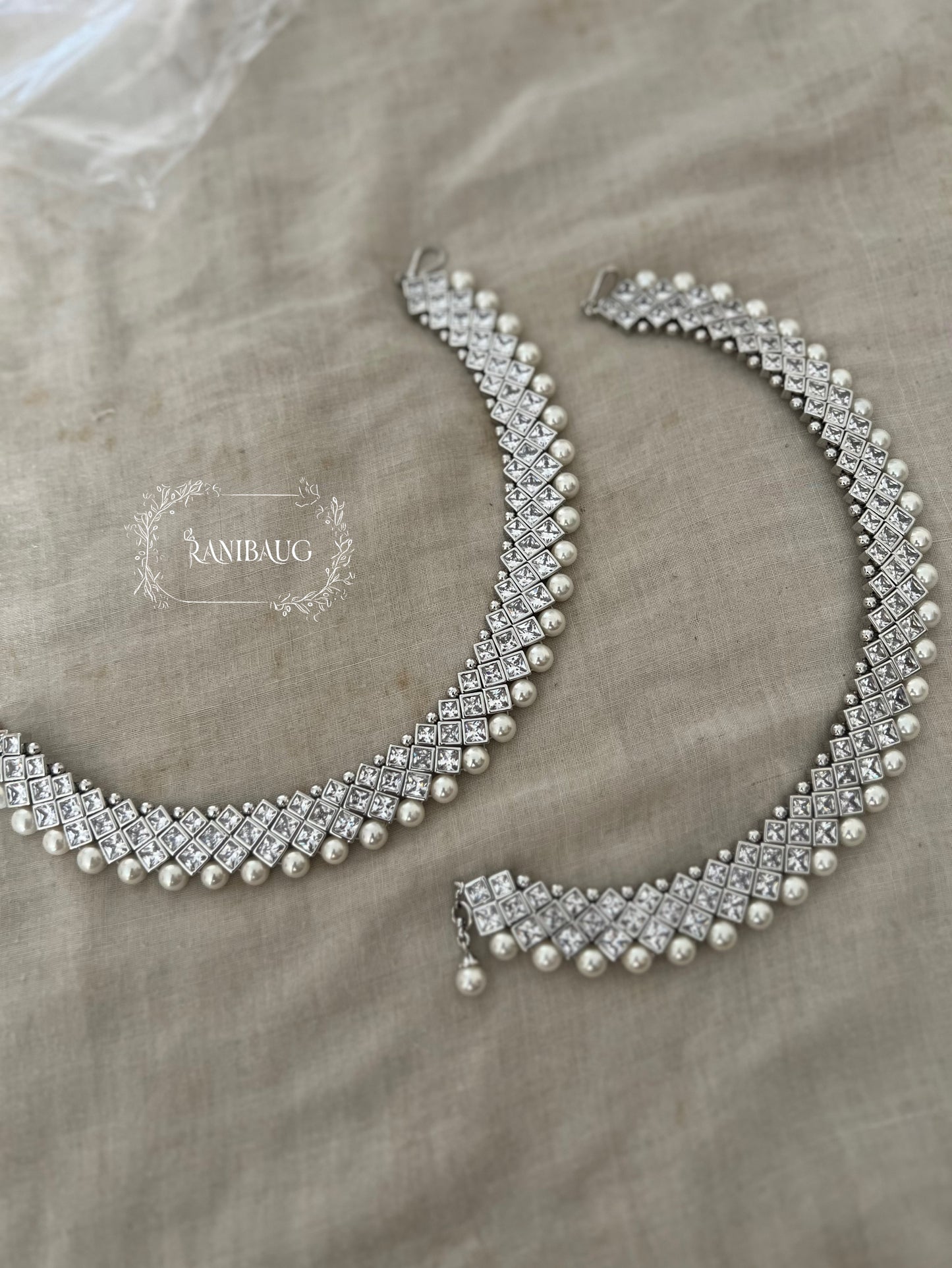 Swara Pearl Grace Diamond Anklet By Ranibaug