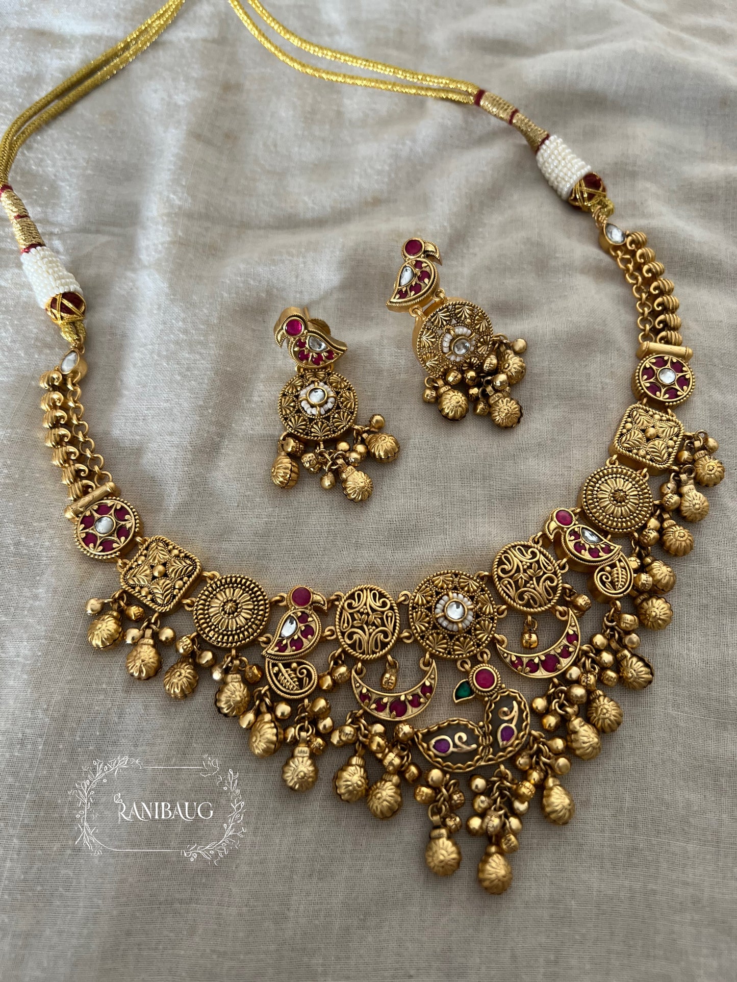Tamanna South Indian Gold Plated Heritage Necklace Tradional Jewelry Set By Ranibaug