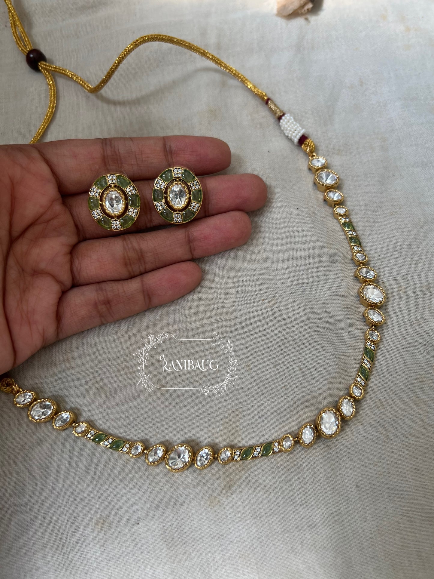 Tania Minimal Trendy Polki Kundan Necklace Set With Stud Earrings In Rich Gold Finish By Ranibaug | 2025 2026 Latest Jewellery Collection