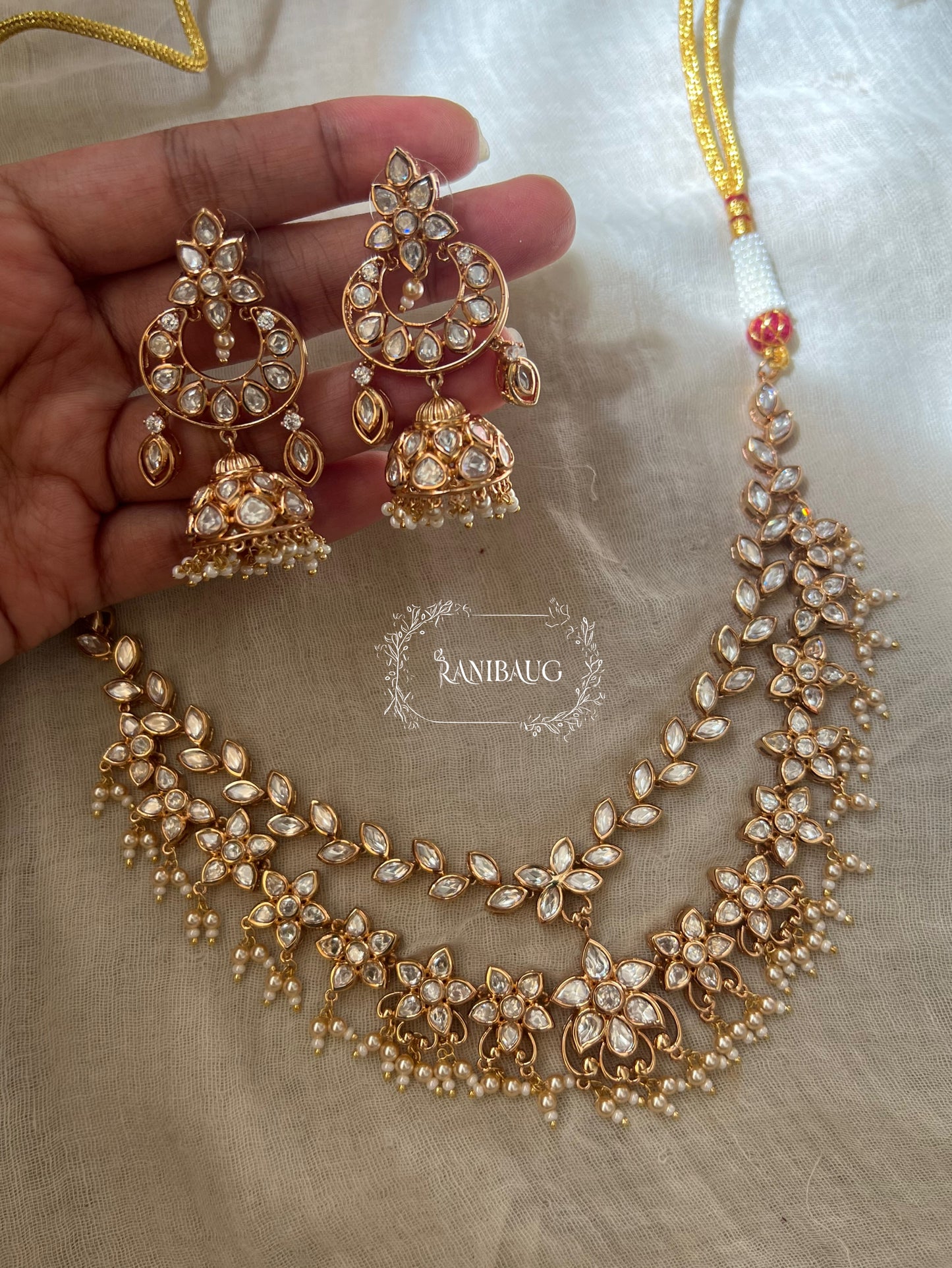 The Vibhuti Polki Floral Vine Layered Necklace Set By Ranibaug