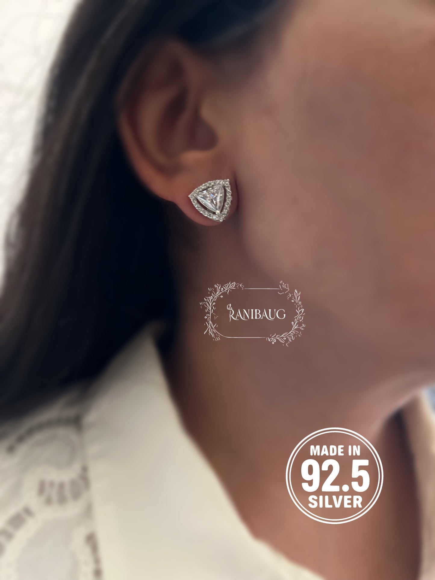 Tia Classic Triangle Zirconia 92.5 Silver Ear Studs By Ranibaug
