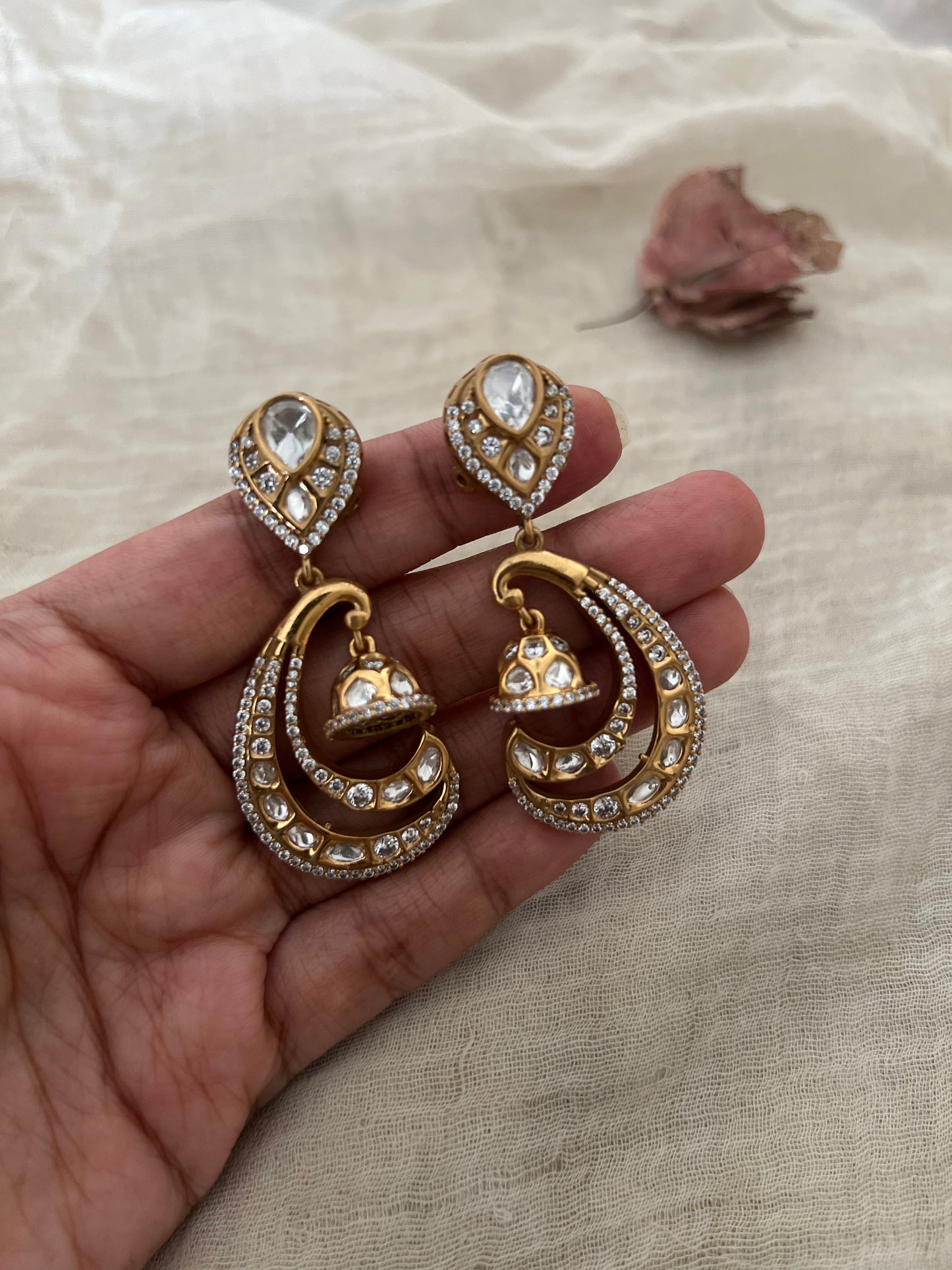 Trousseau Treasure Royal Kundan Polki Drop Earrings by Ranibaug