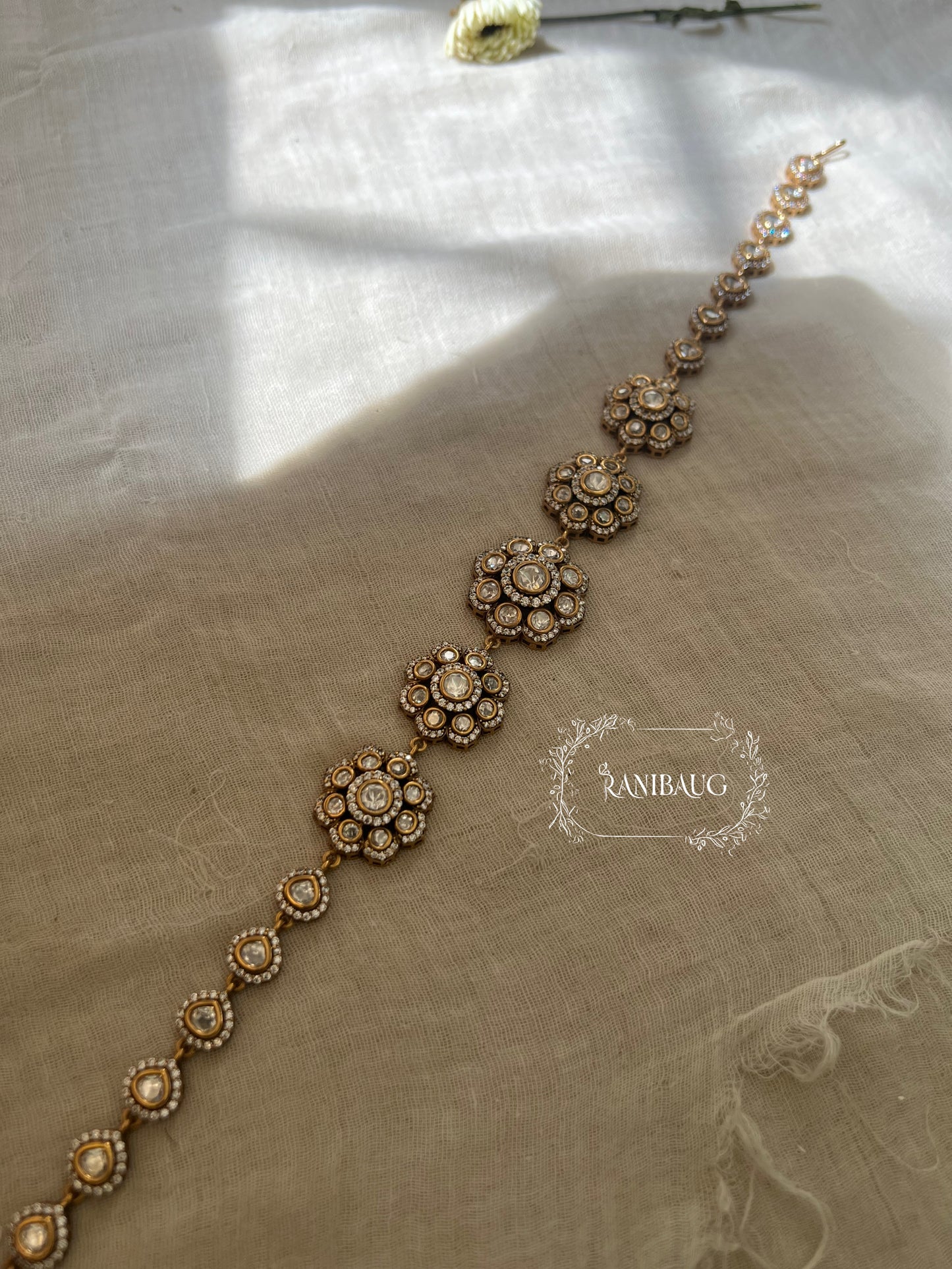 Vaishnavi Antique Gold Polki Kundan Stone Sheeshpatti By Ranibaug