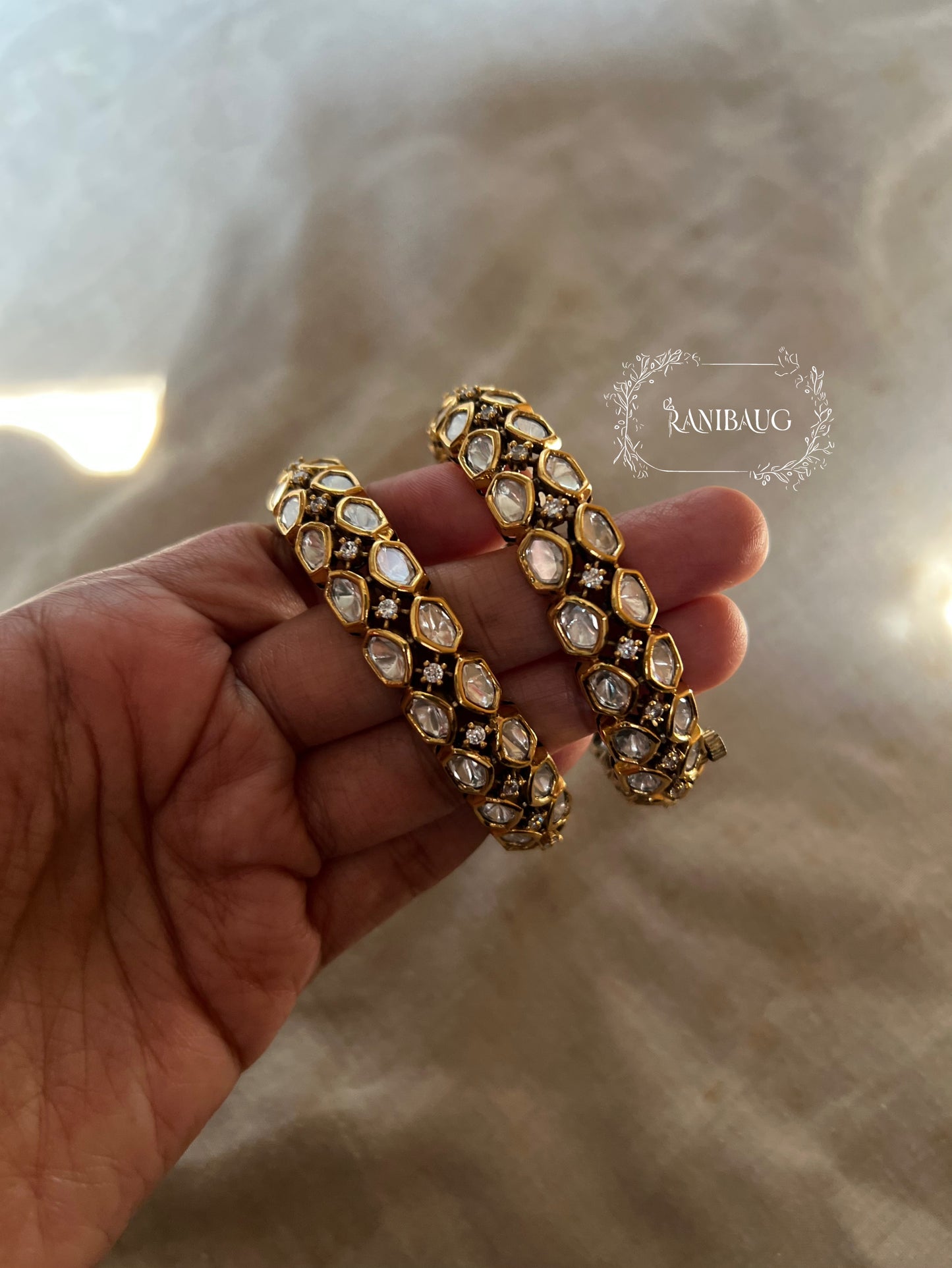 Vallari Victorian Gold Finish Mossainite Polki Bangle Suitable For Every Occassion By Ranibaug