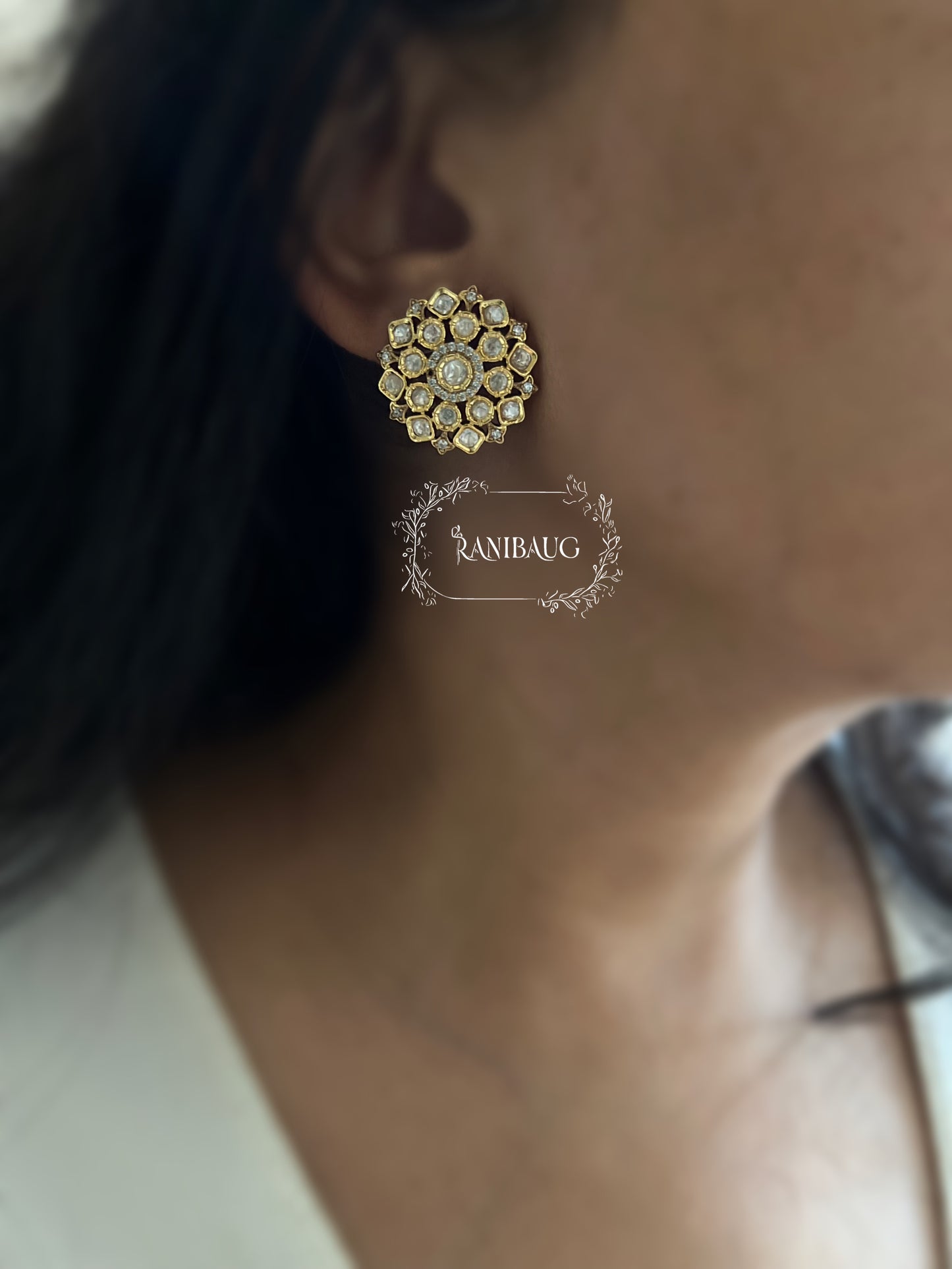 Vanya Marigold Gold Finish Kundan Studded Oversized Stud Earrings By Ranibaug