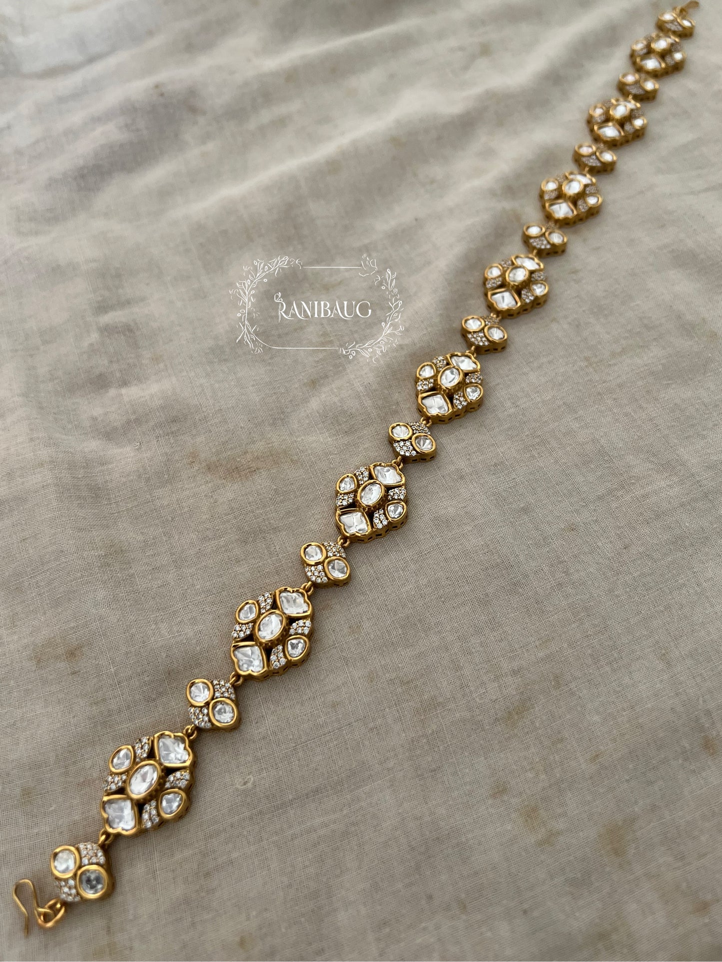 Varnika Kundan And Zirconia Minimal Sheesh Patti Hair Jewelry In Premium Gold Finish By Ranibaug
