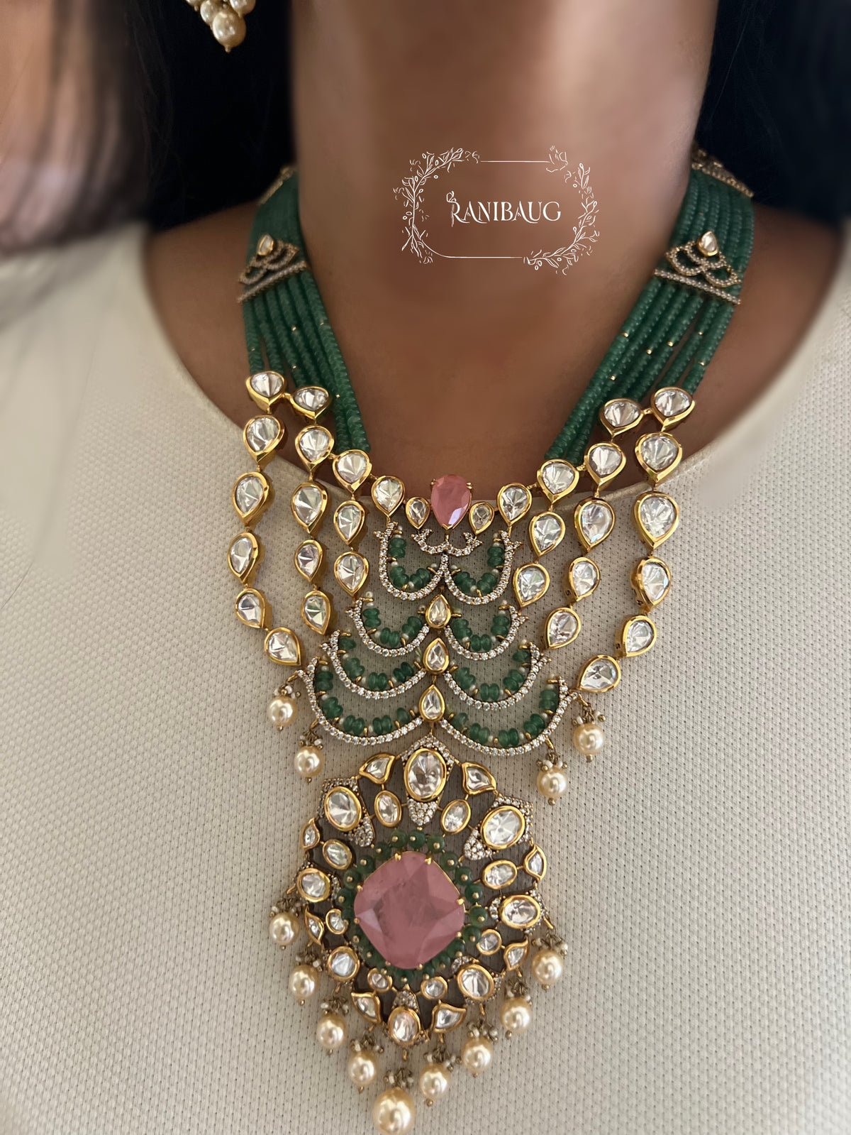 Veera Polki Kundan Layered Ruby Emerald Gold Finish Designer Royal Festive Jewellery Set By Ranibaug
