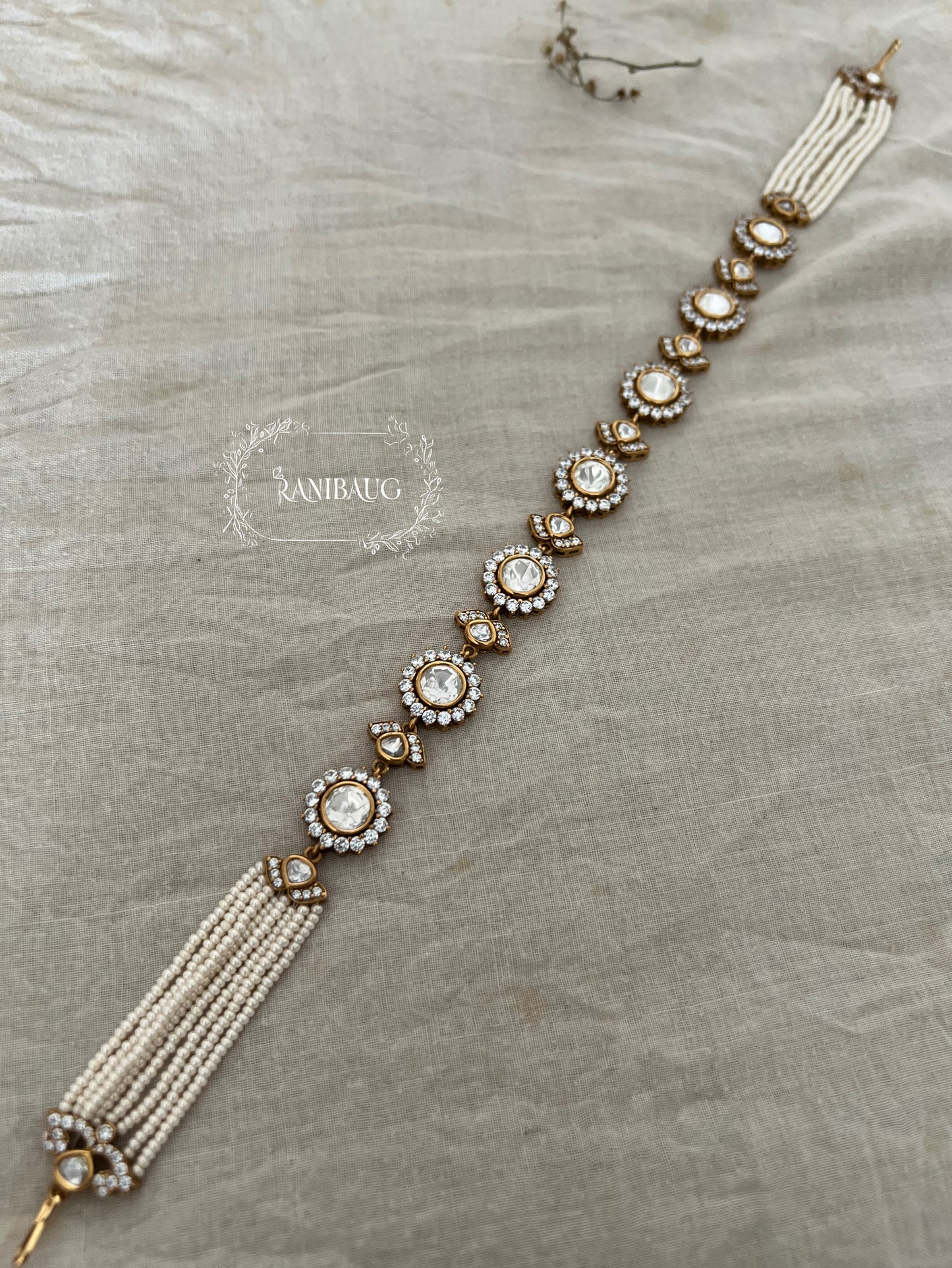 Vidhi Victorian Finish Gold Plated Polki Kundan Pearl Sheeshpatti By Ranibaug