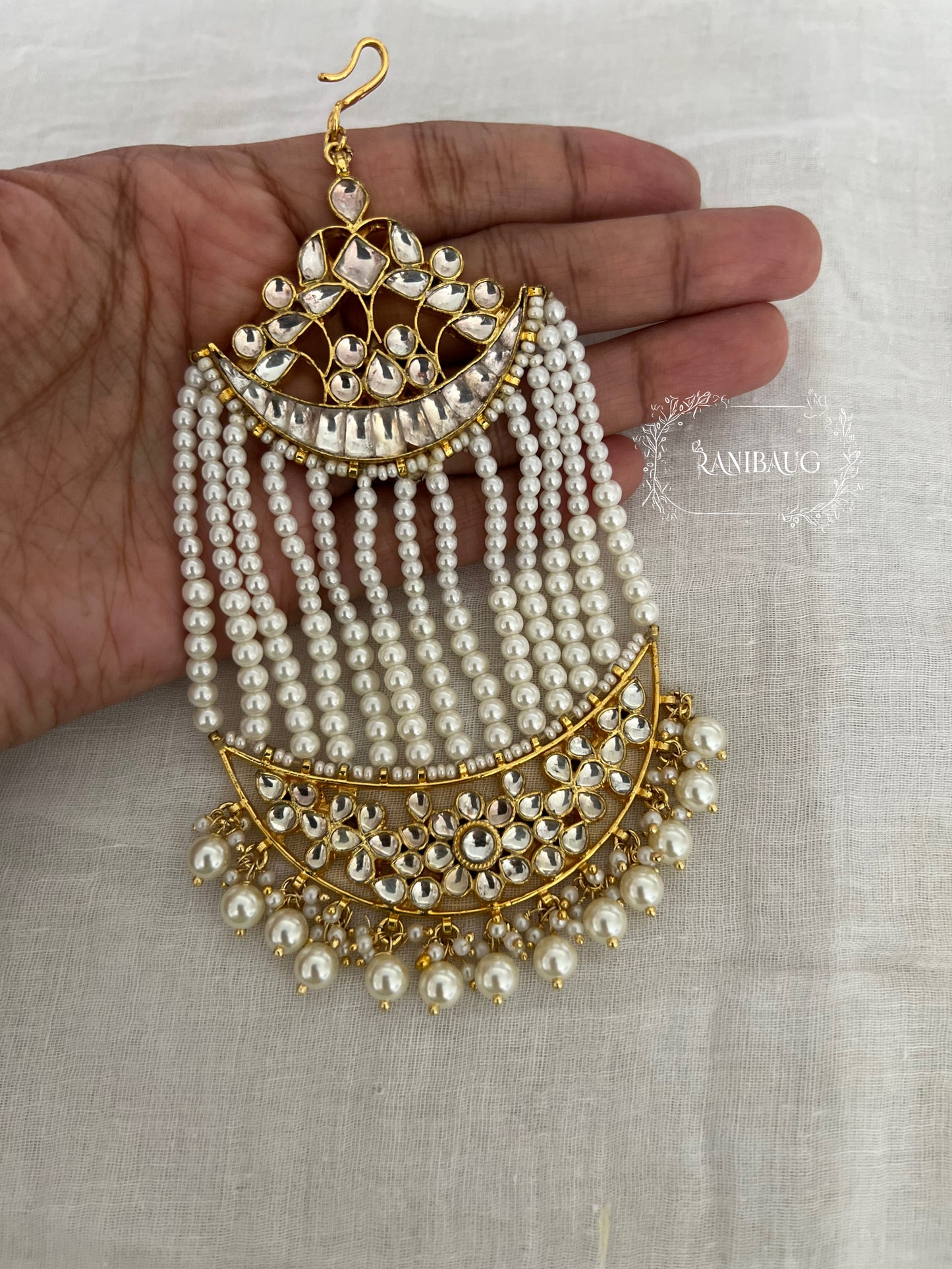Viraasat Royal Mossainite Kundan Studded Creamy Pearl Adorned Rich Gold Finish Passa By Ranibaug