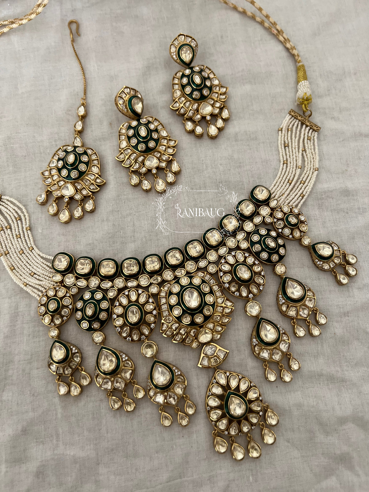 Virangini Polki Kundan Festive Gold Finish Indian Traditional Necklace Set By Ranibaug