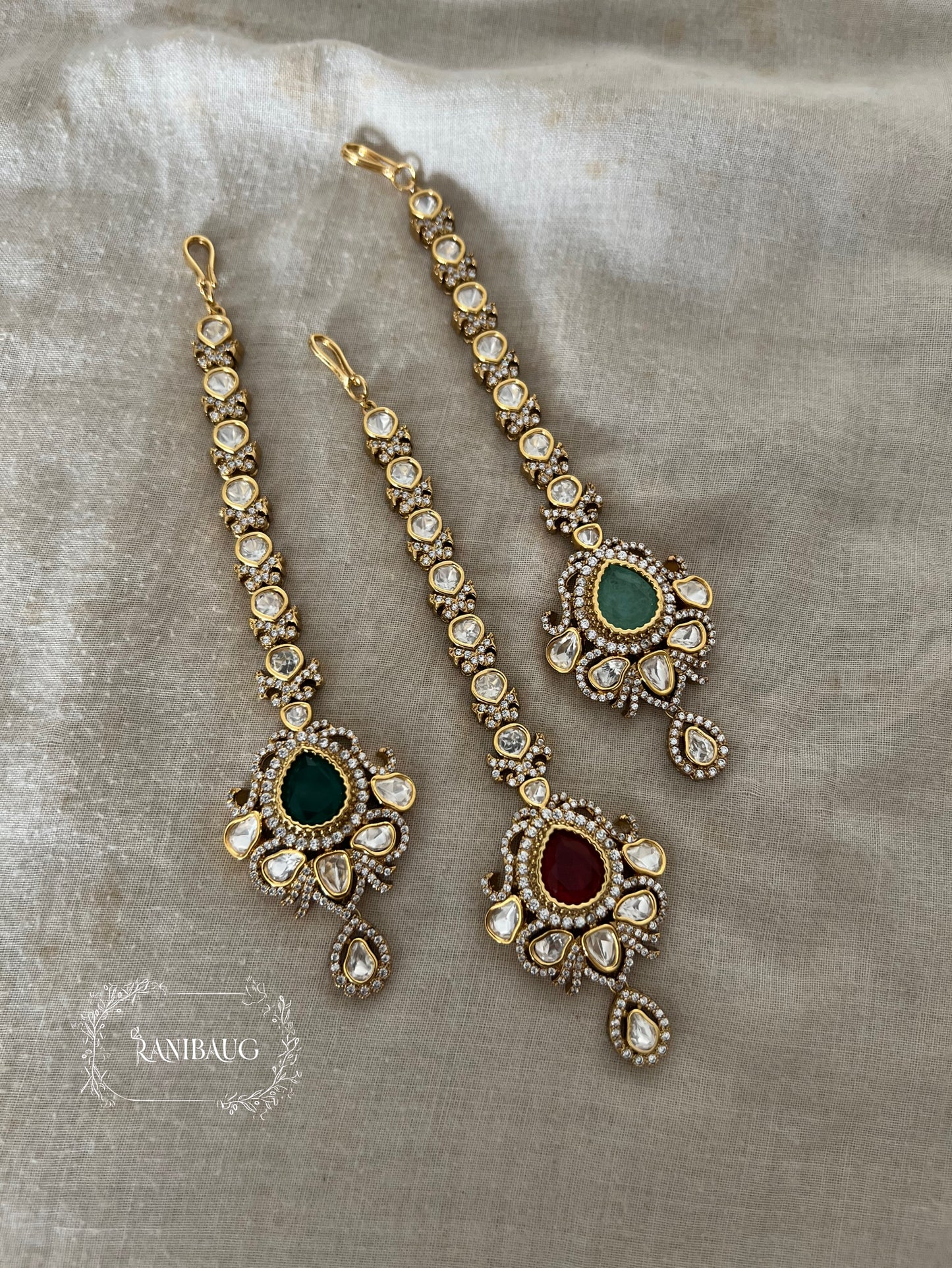 Vishakha Minimal Mossainite Polki Manng Tikka In Rich Gold Finish By Ranibaug