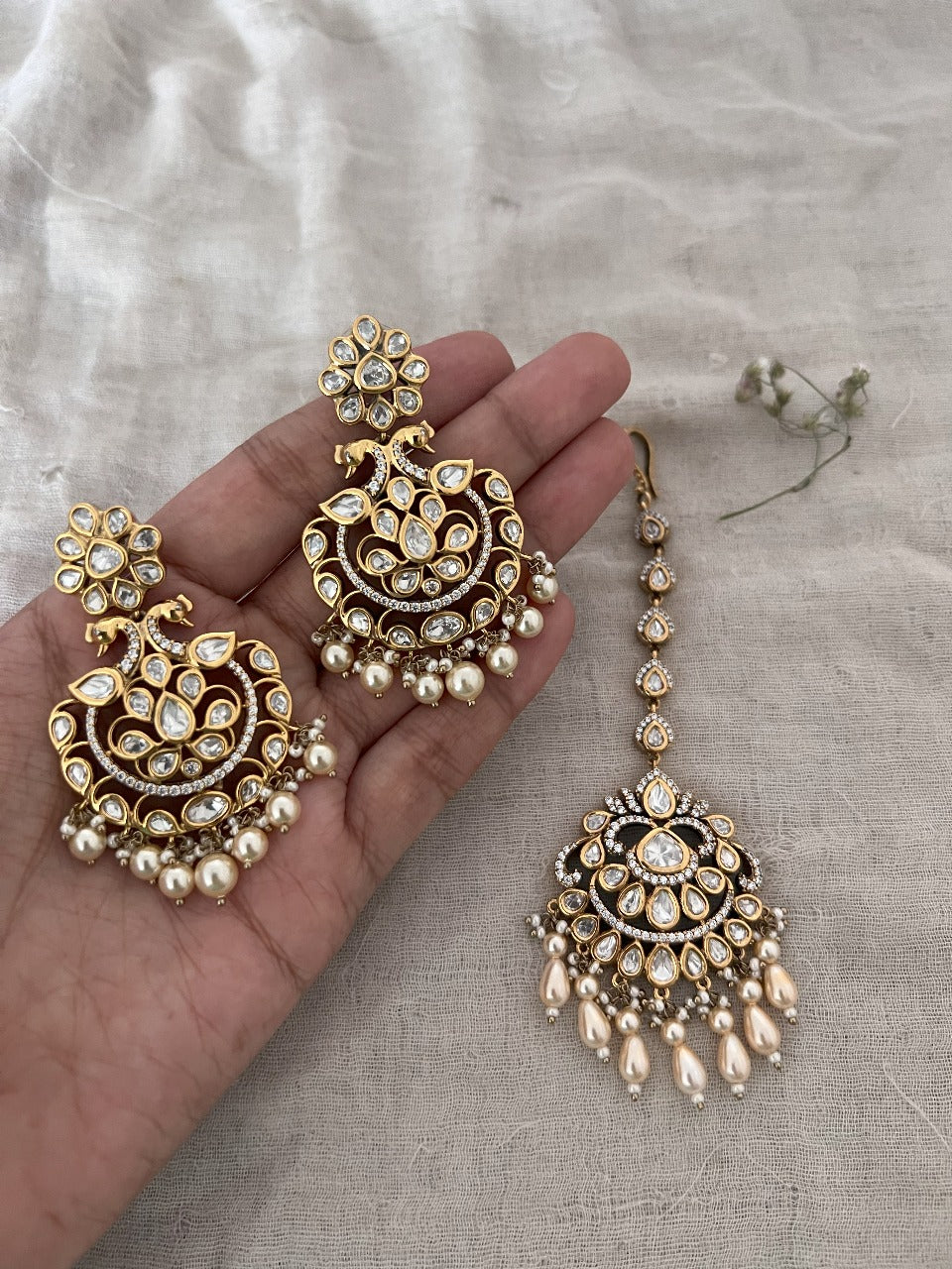 Inej Maharani Polki Pearl Peacock Chandbali | Ranibaug