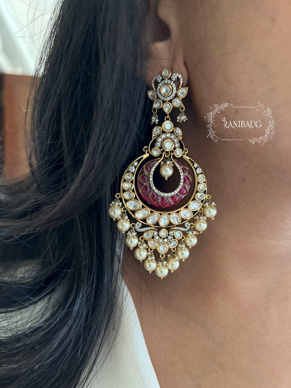 Ranibaug Jeeya Handcrafted Premium Polki Gold Dangle Earrings