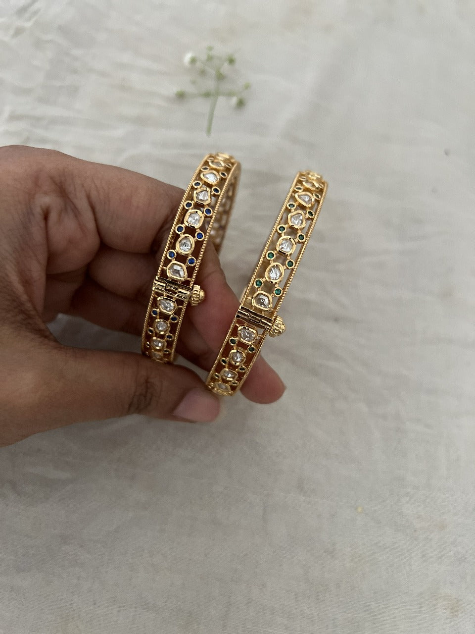 Ridhima Antique Kundan Premium Gold Bangles By Ranibaug