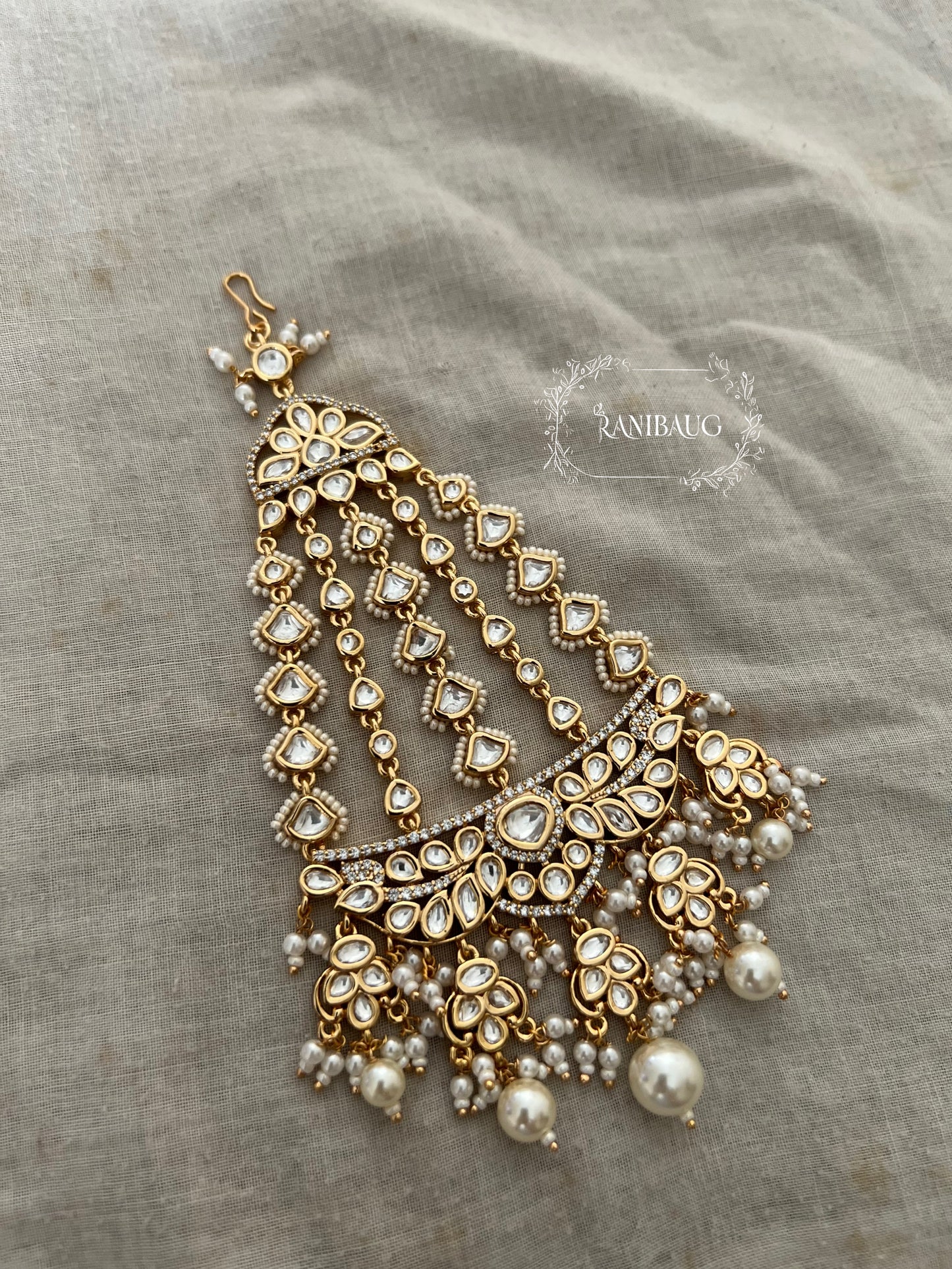 Zareen Designer Gold Tone Kundan Studded Micro Pearls Passa Jewelry By Ranibaug