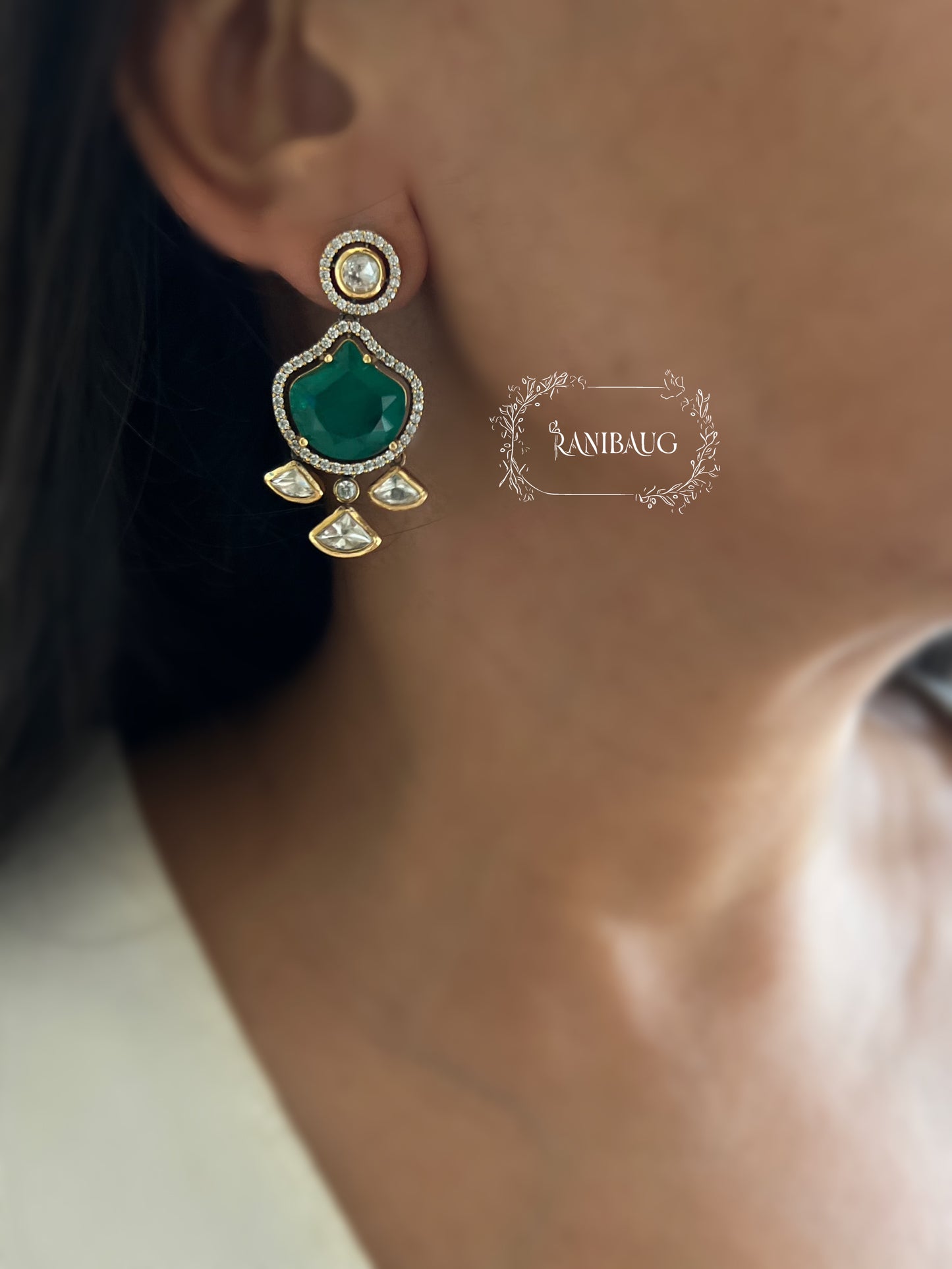 Zeeya Polki Gold Finish Necklace Jewellery Set By Ranibaug