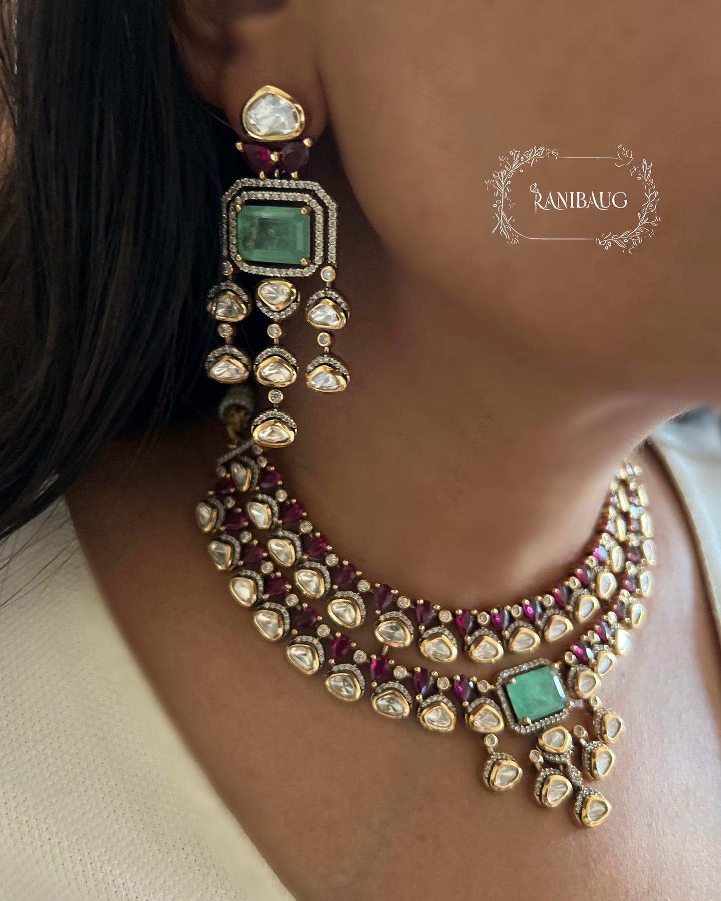 Ishani Royal Vintage Choker Set Victorian Finish Kundan Studded With Pearls By Ranibaug