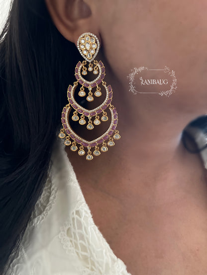 Palakshi Long Polki Kundan Gold Tone With Creamy Pearl Frige Statement Wedding Earrings By Ranibaug