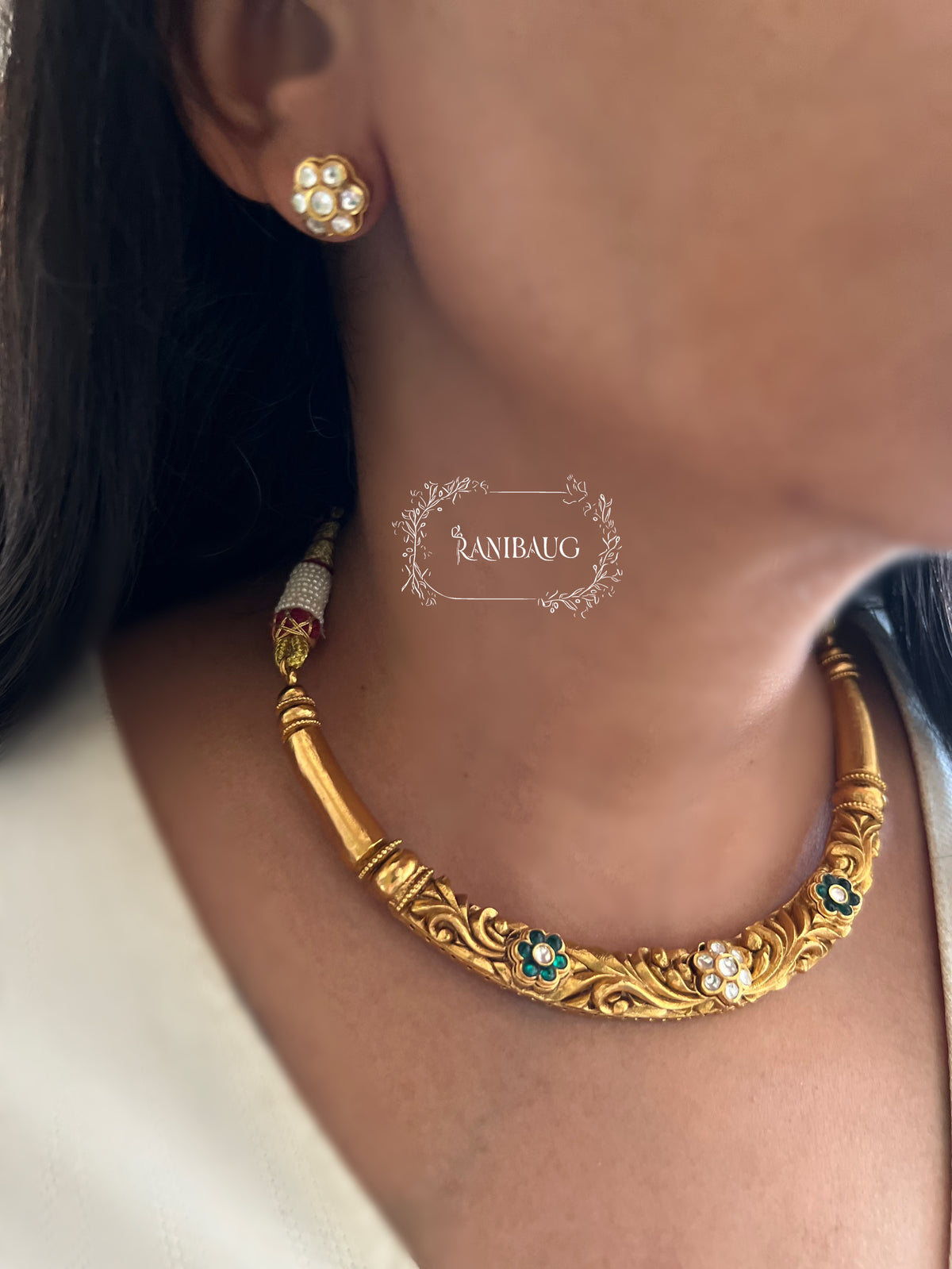 Rajvanshi Gold Finish Kundan Hasli Studded Heritage South Temple Jewellery By Ranibaug