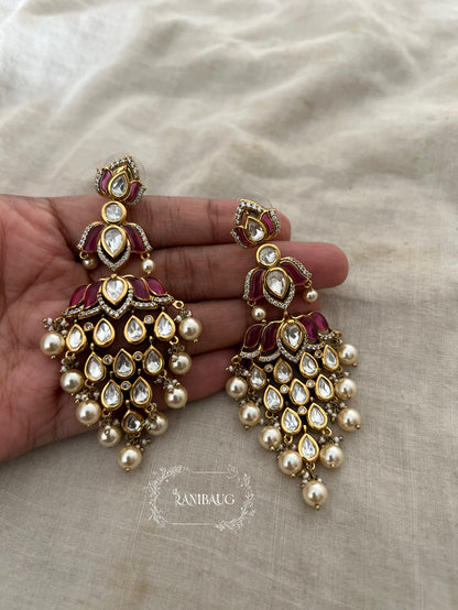 Tanishqa Lotus Shaped Gemstone Polki Danglers Festive Earrings By Ranibaug | 2026
