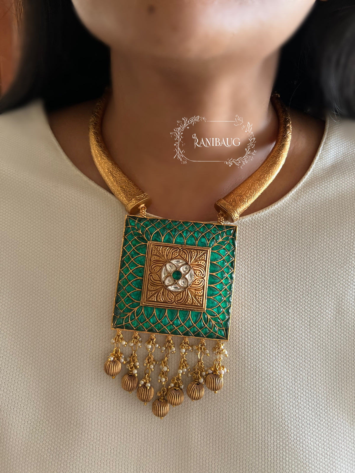 Nishika Rich Gold Finish Temple Traditional Heritage Jewellery Set By Ranibaug