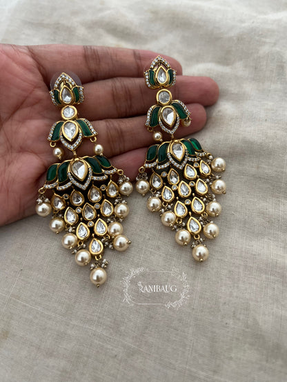 Tanishqa Lotus Shaped Gemstone Polki Danglers Festive Earrings By Ranibaug | 2026