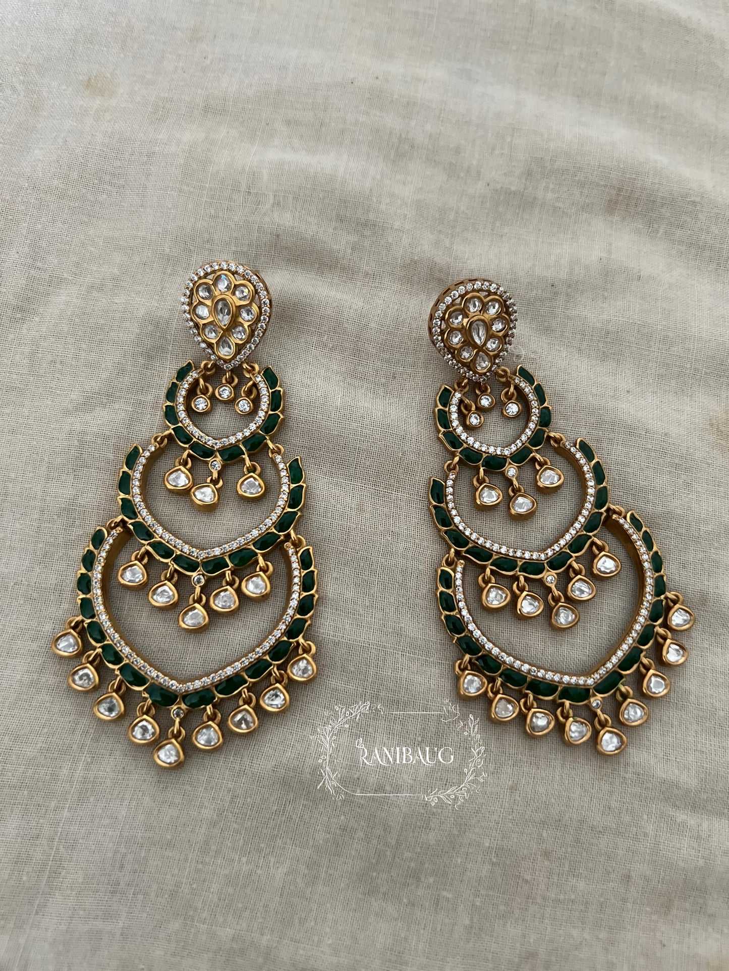 Palakshi Long Polki Kundan Gold Tone With Creamy Pearl Frige Statement Wedding Earrings By Ranibaug