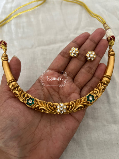 Rajvanshi Gold Finish Kundan Hasli Studded Heritage South Temple Jewellery By Ranibaug