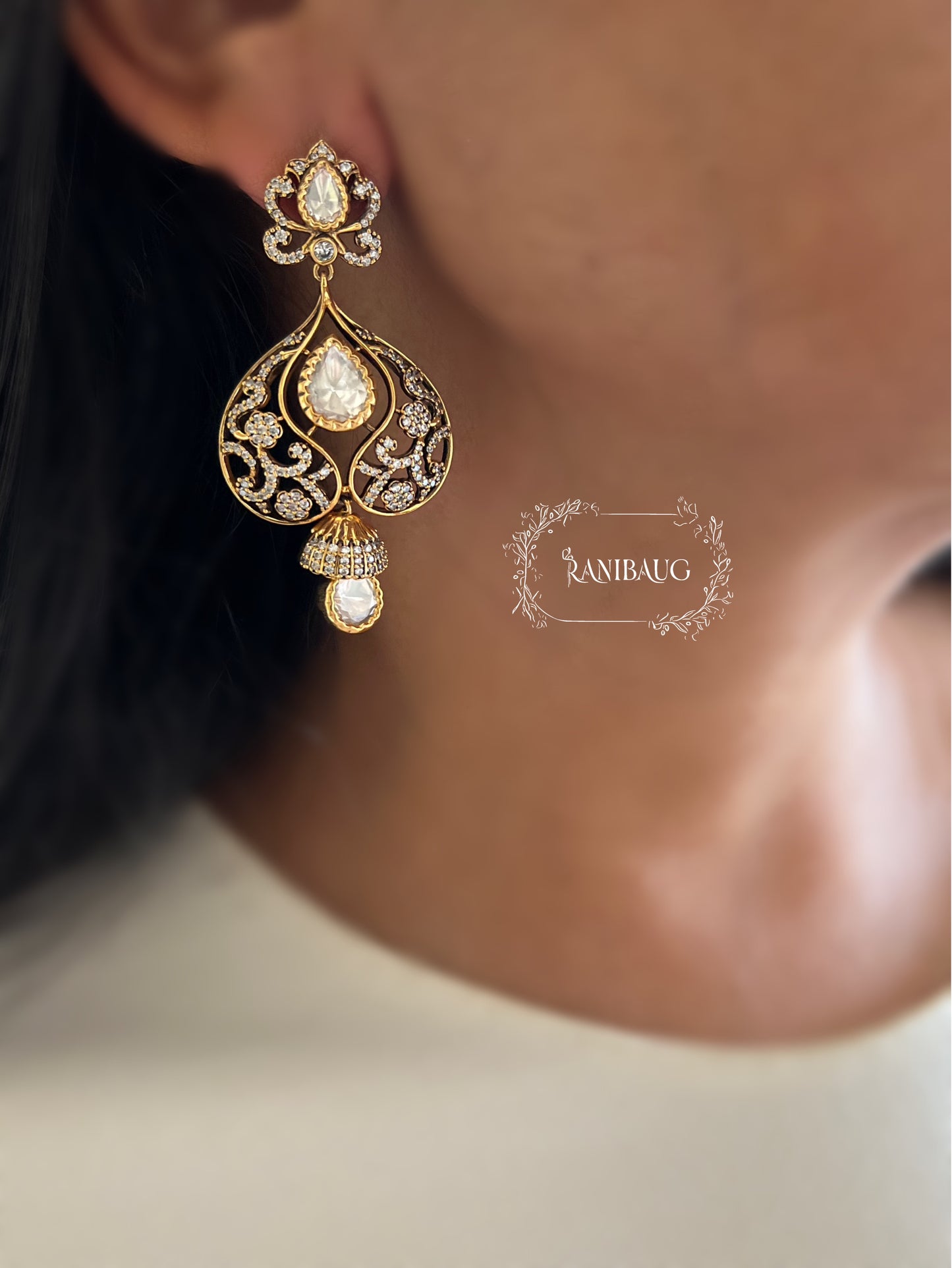 Ranibaug Glimmer Polki Kundan Earrings For Women