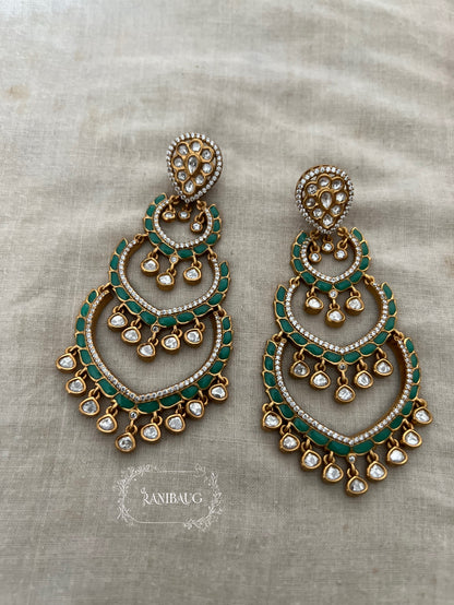 Palakshi Long Polki Kundan Gold Tone With Creamy Pearl Frige Statement Wedding Earrings By Ranibaug
