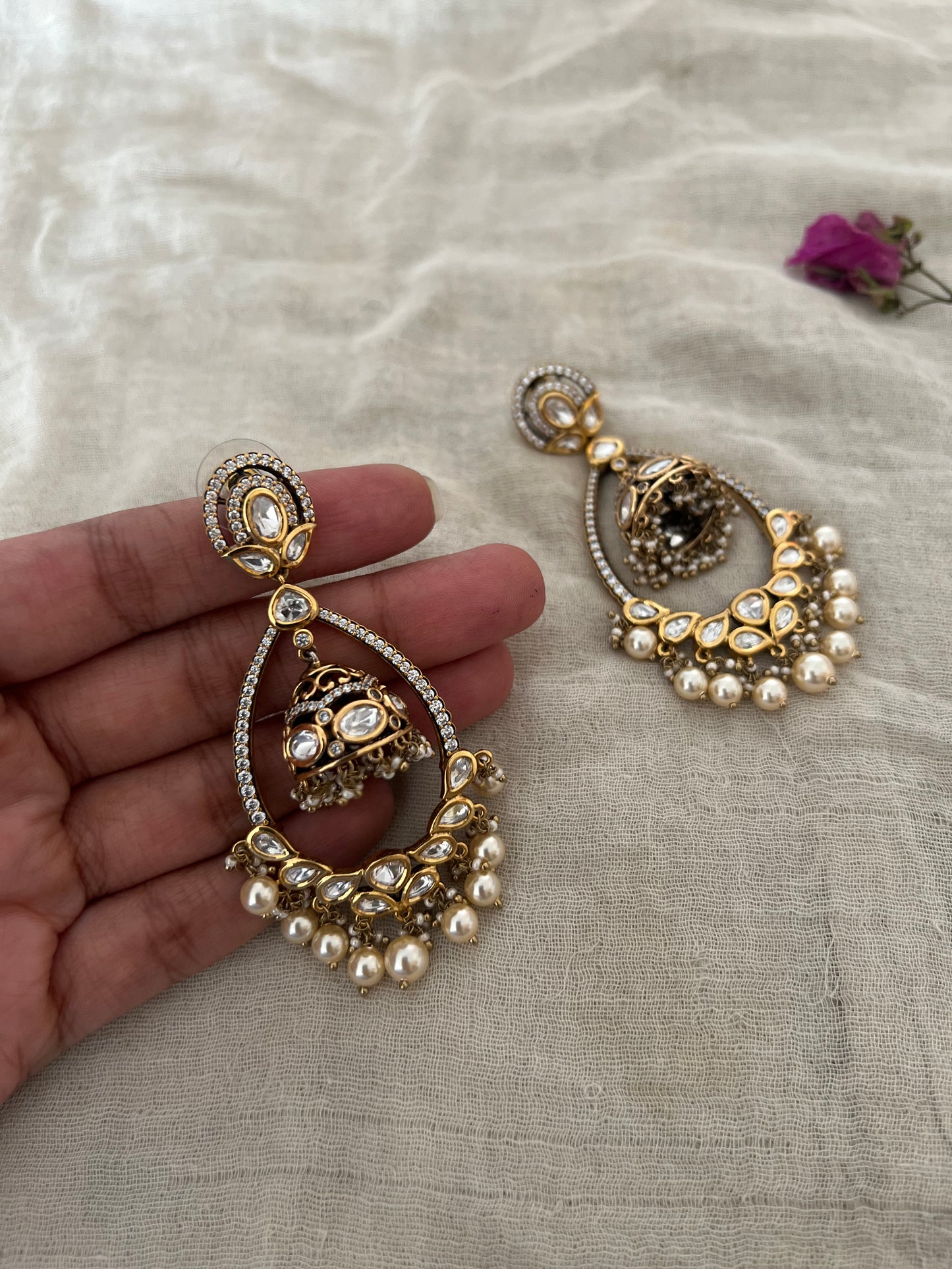 Ranibaug Sargam Polki Kundan Teardrop Earrings