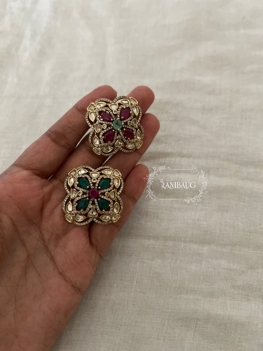 Maitri Leaf Designer Polki Enamel Gold Finish Minimal Ring Jewelry For Wedding By Ranibaug