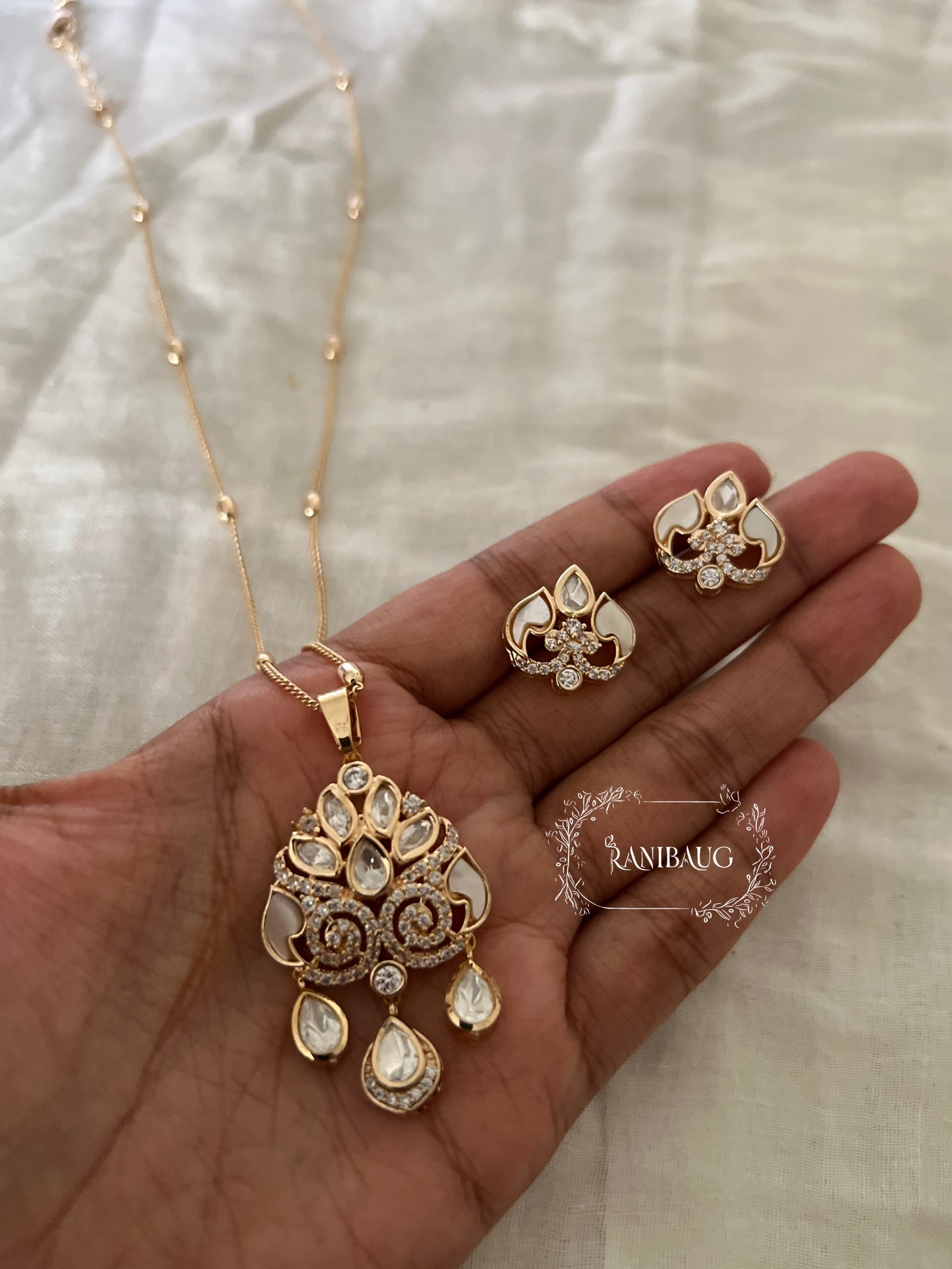 Karishma Unique Latest Designer Polki Kundan And Rich Gold Finish Pendant Set By Ranibaug