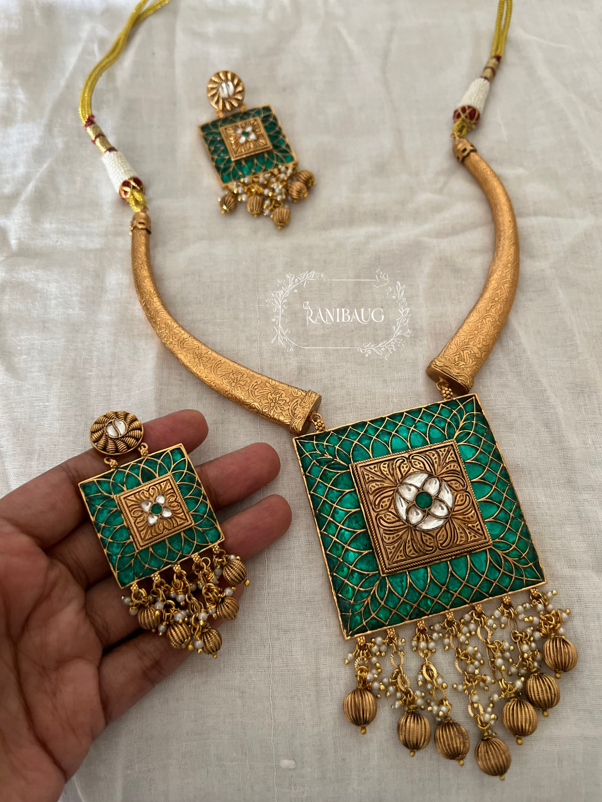 Nishika Rich Gold Finish Temple Traditional Heritage Jewellery Set By Ranibaug
