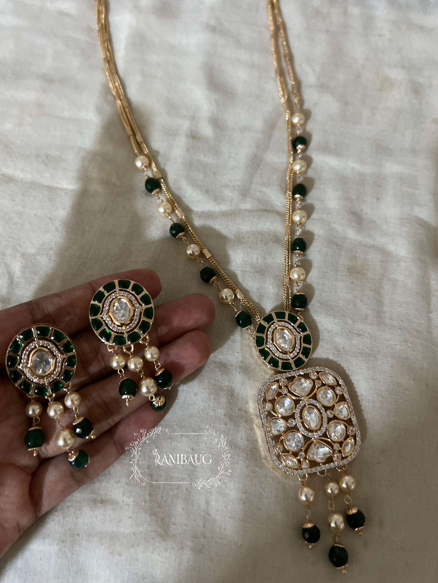 The Vibhuti Polki Floral Vine Layered Necklace Set By Ranibaug