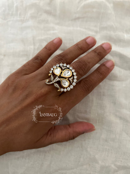 Tara Oval Polki Motif Geometric Minimal Festive Ring Jewelry By Ranibaug