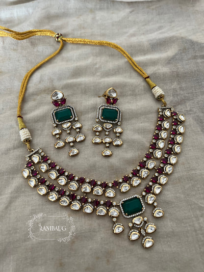 Ishani Royal Vintage Choker Set Victorian Finish Kundan Studded With Pearls By Ranibaug