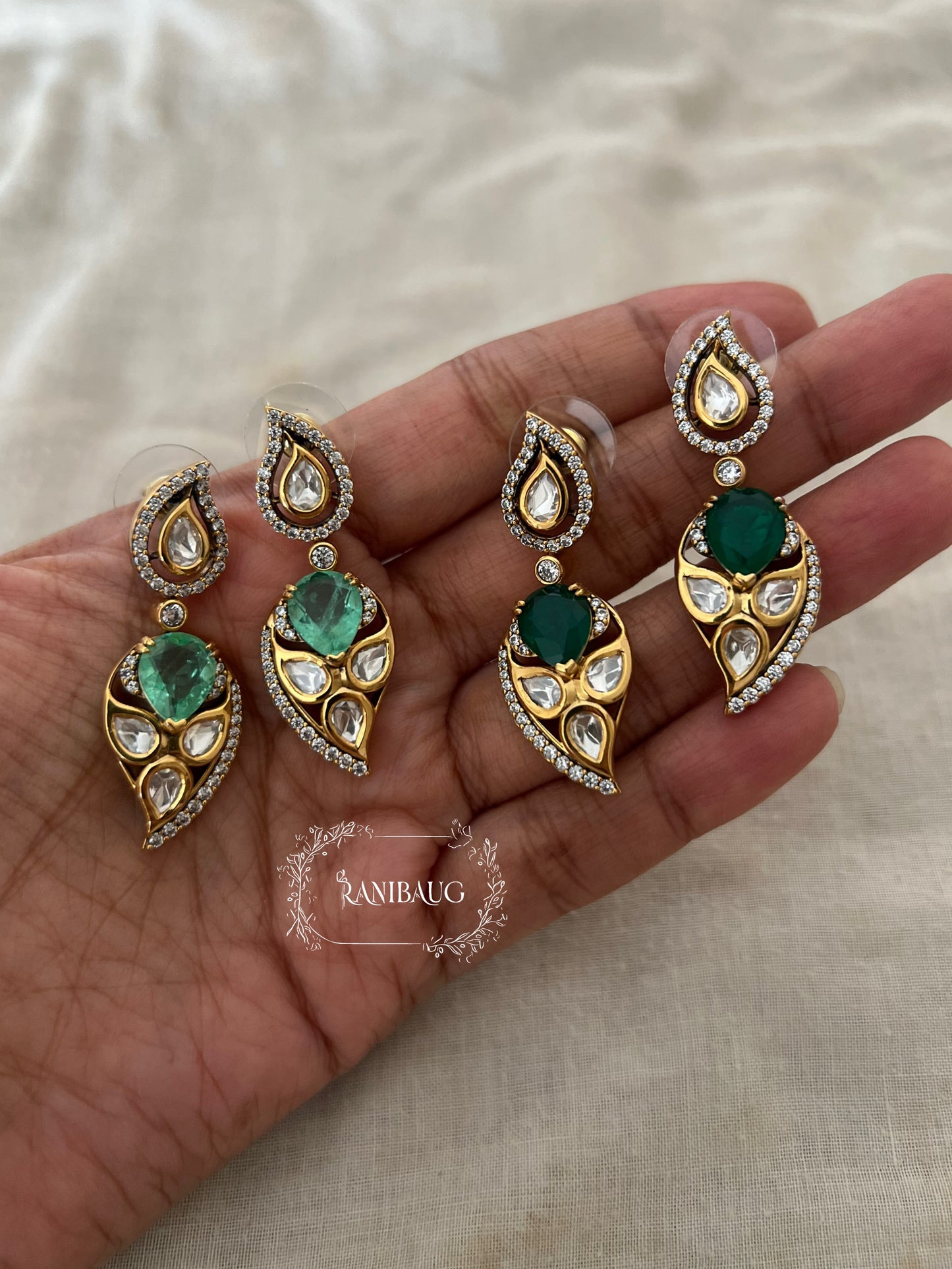 Ruhi Gemstone Polki Stud Gold Plated Earrings By Ranibaug