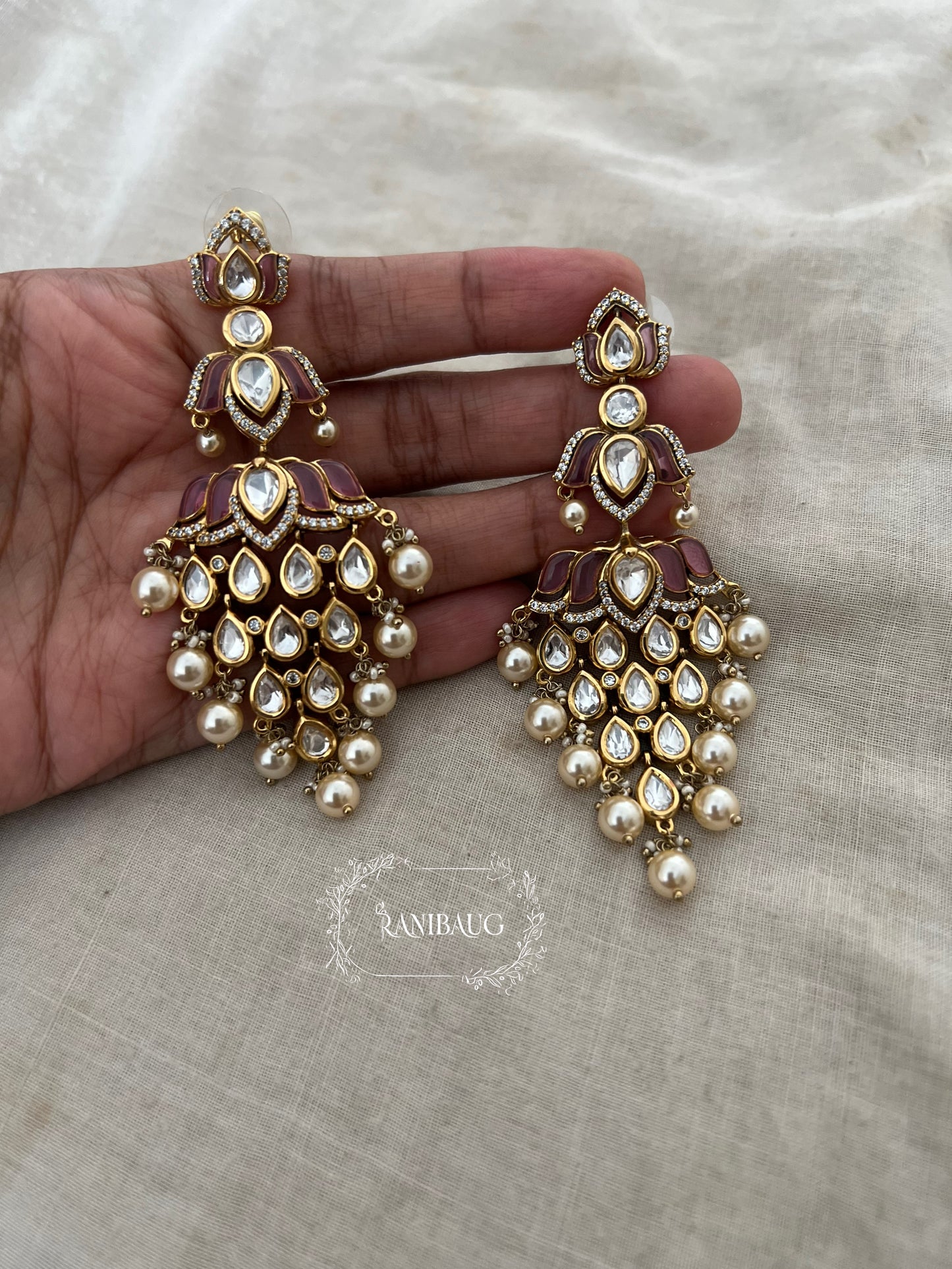 Tanishqa Lotus Shaped Gemstone Polki Danglers Festive Earrings By Ranibaug | 2026