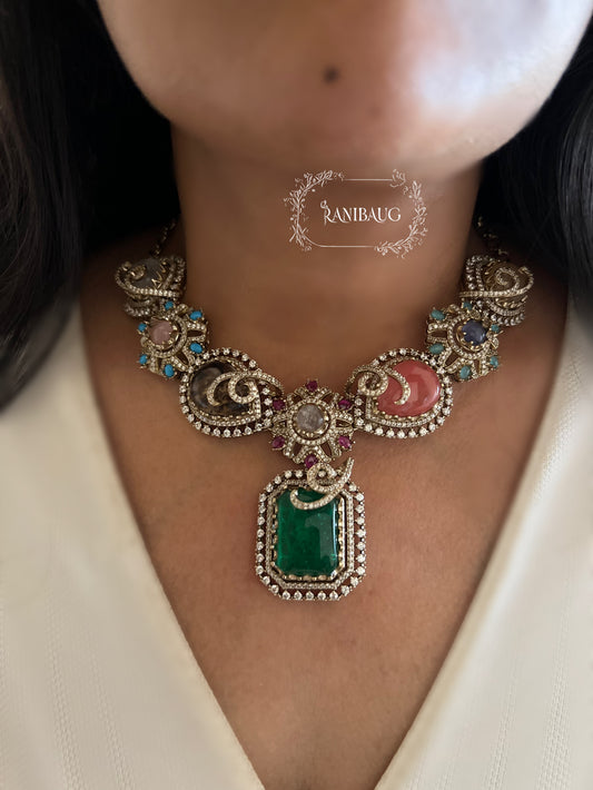 Sabya Sampada Vintage Style Colorful Statement Necklace Set Inspired By Ancient Indian Queen By Ranibaug
