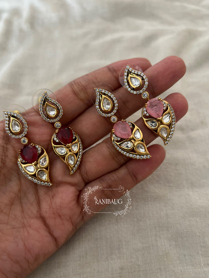 Ruhi Gemstone Polki Stud Gold Plated Earrings By Ranibaug
