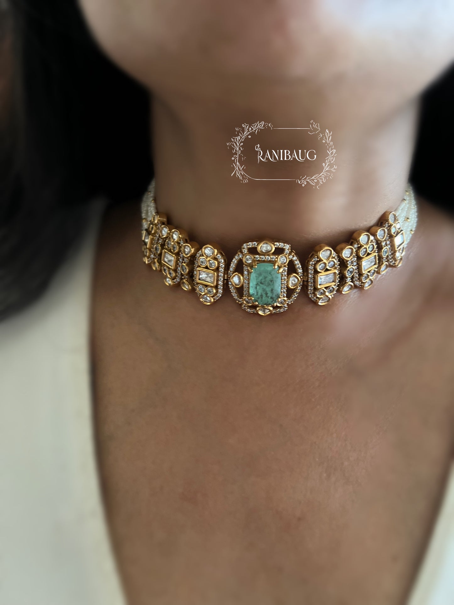 Nishi Royal Polki Kundan Studded Gold Finish Layered Necklace Set With Earrings By Ranibaug