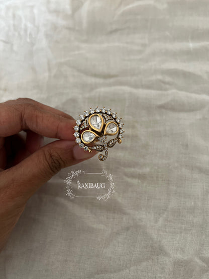 Tara Oval Polki Motif Geometric Minimal Festive Ring Jewelry By Ranibaug