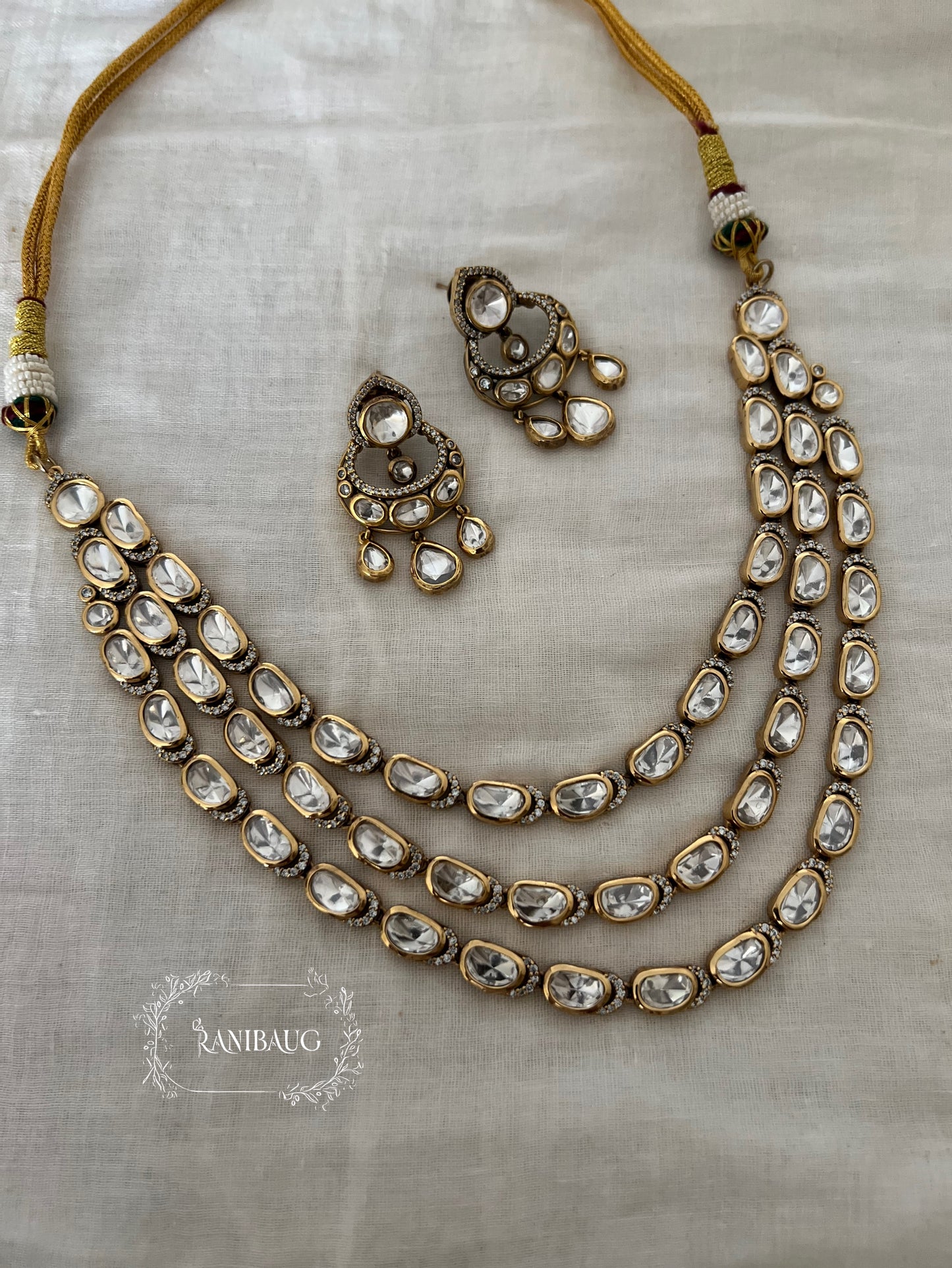 Aabha Polki Layered Rich Gold Finish Classic Designer Jewelry Set By Ranibaug