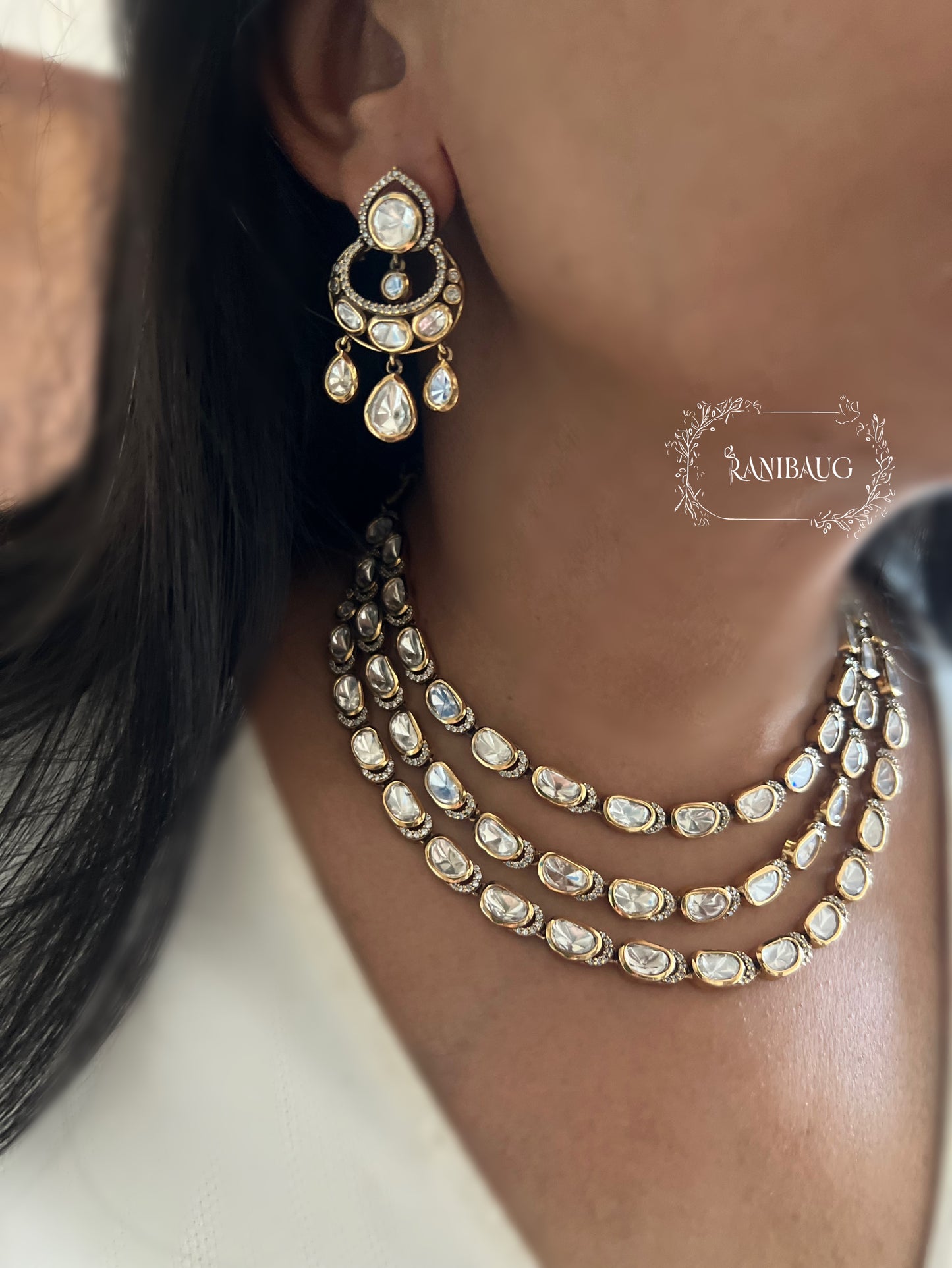 Aabha Polki Layered Rich Gold Finish Classic Designer Jewelry Set By Ranibaug