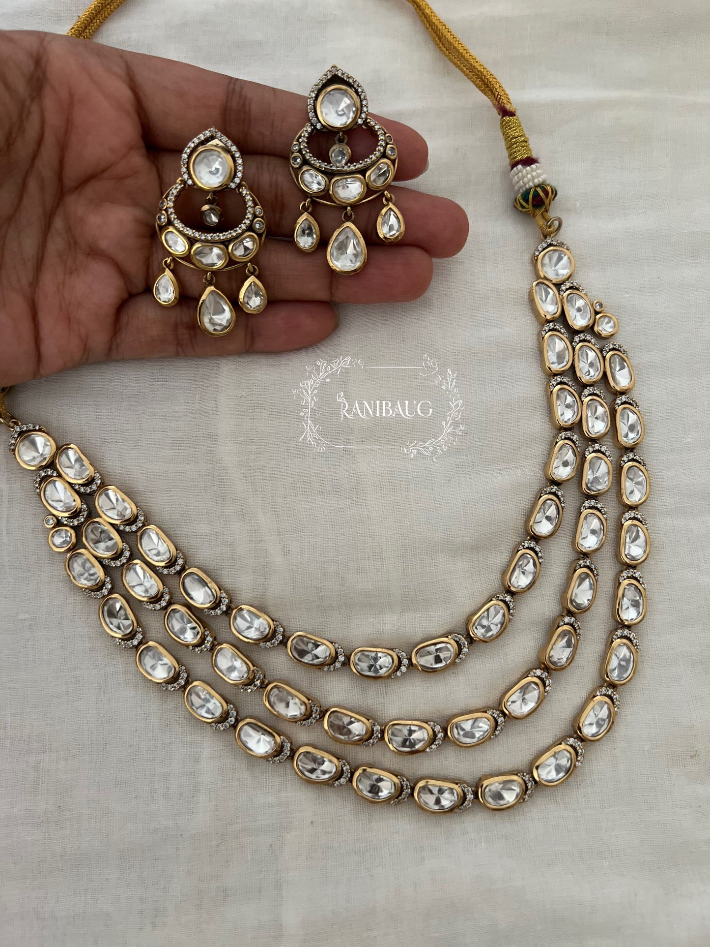 Aabha Polki Layered Rich Gold Finish Classic Designer Jewelry Set By Ranibaug